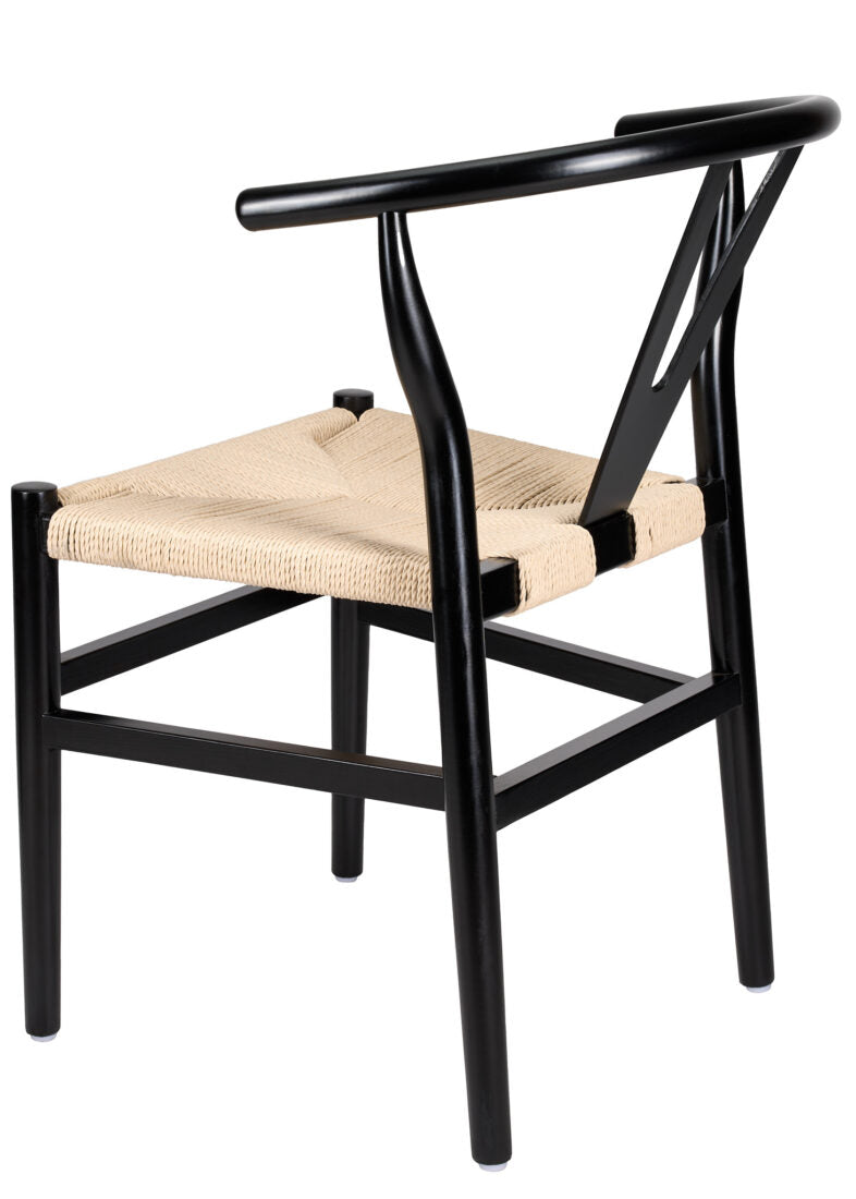 Black Wood Wishbone Chair with Natural Rope Seat