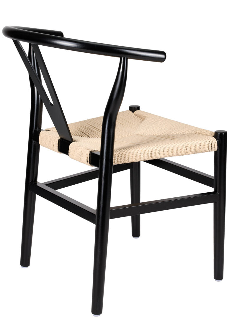 Black Wood Wishbone Chair with Natural Rope Seat