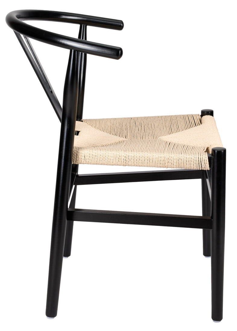 Black Wood Wishbone Chair with Natural Rope Seat