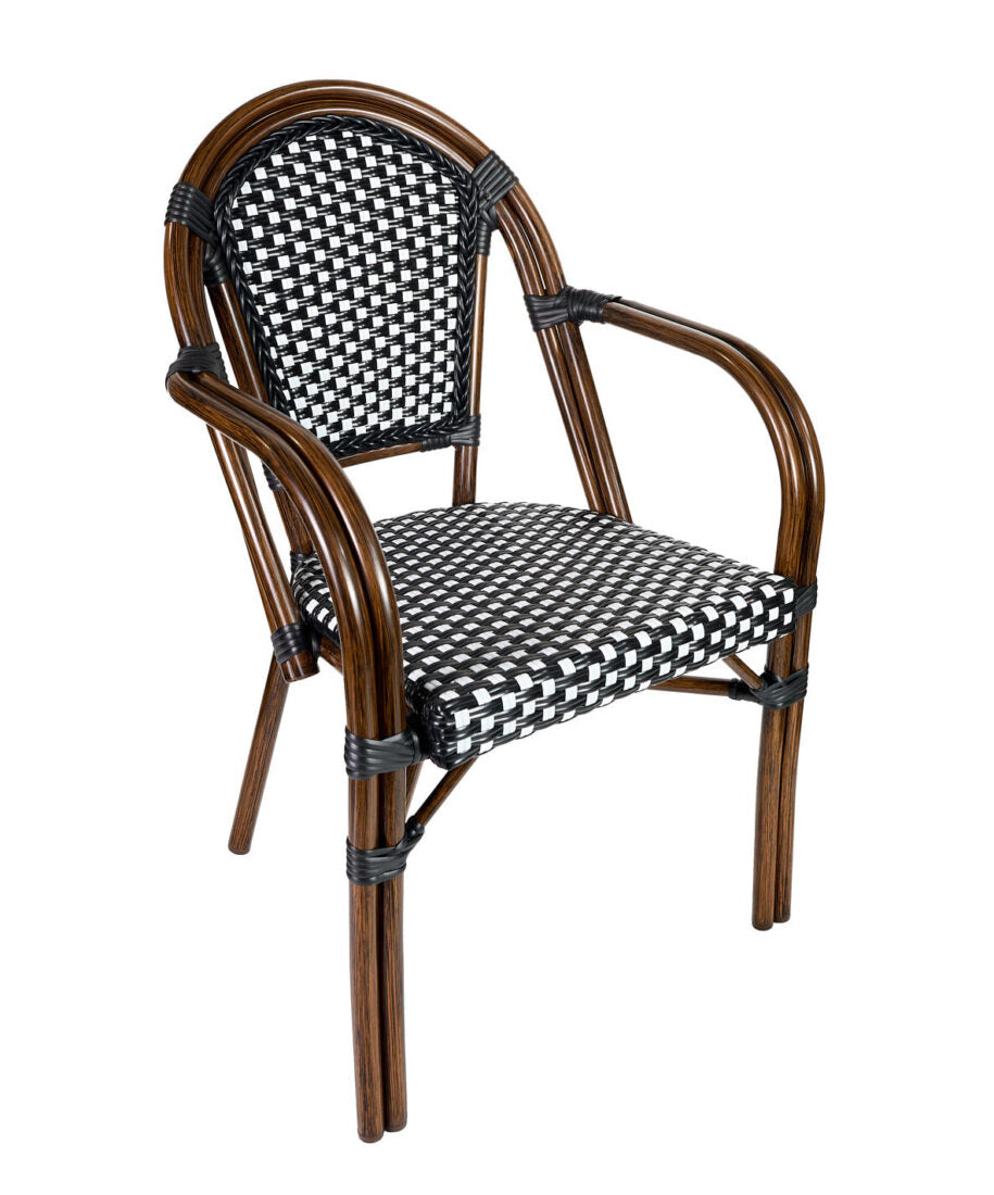 Black on White Bistro Chair with Arms CBPABLA-AX-T