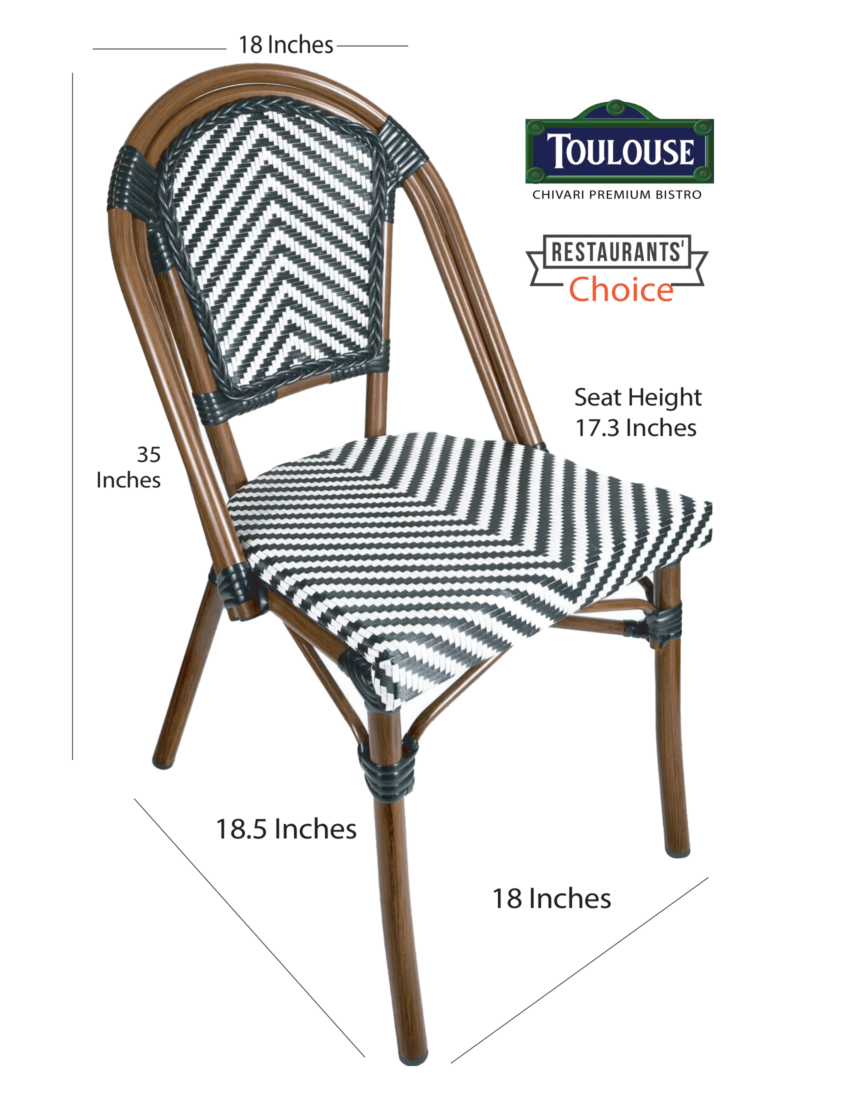 Black & White Armless French Bistro Patio Dining Chair by Chivari, CBTBLA-ZG-T