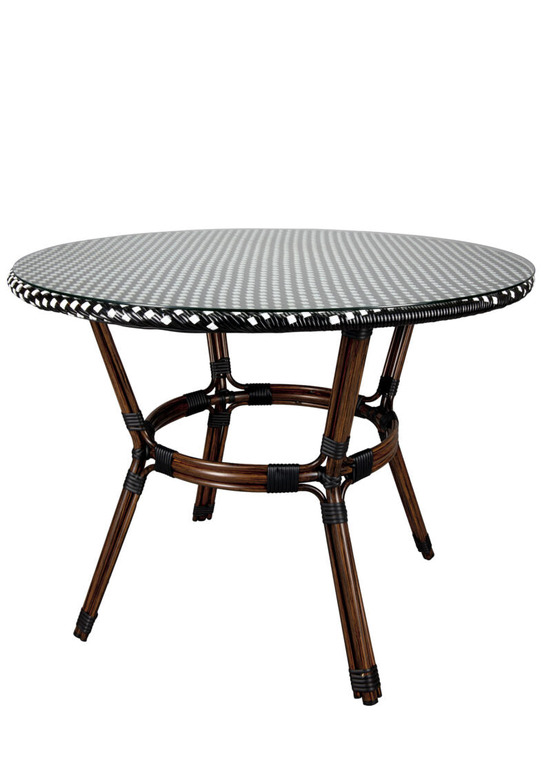 40" Round Black and White Rattan French Bistro Table