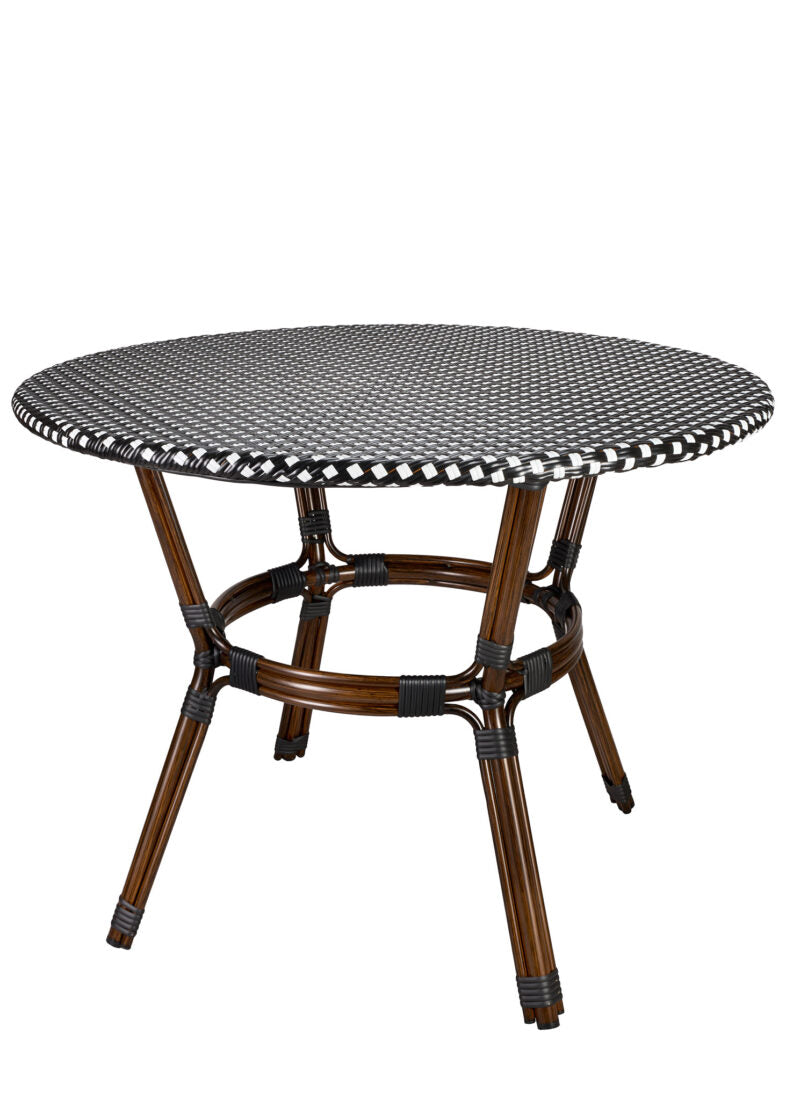 40" Black on White Bistro Table PE Rattan Dark Frame Seats Four