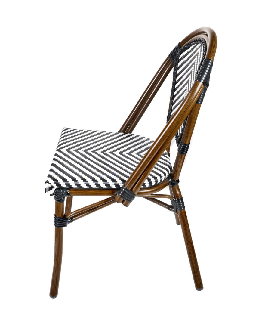 Black on White Textillane Bistro Chairs Armless Left CBTBLA-ZG-T