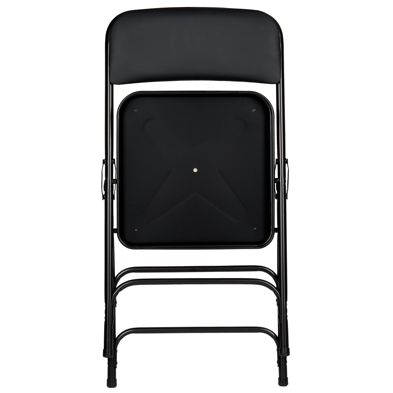 Black Metal Folding Chair with Black Vinyl Cushion (Per Chair Price Shown – Sold only in Quantities of 4)