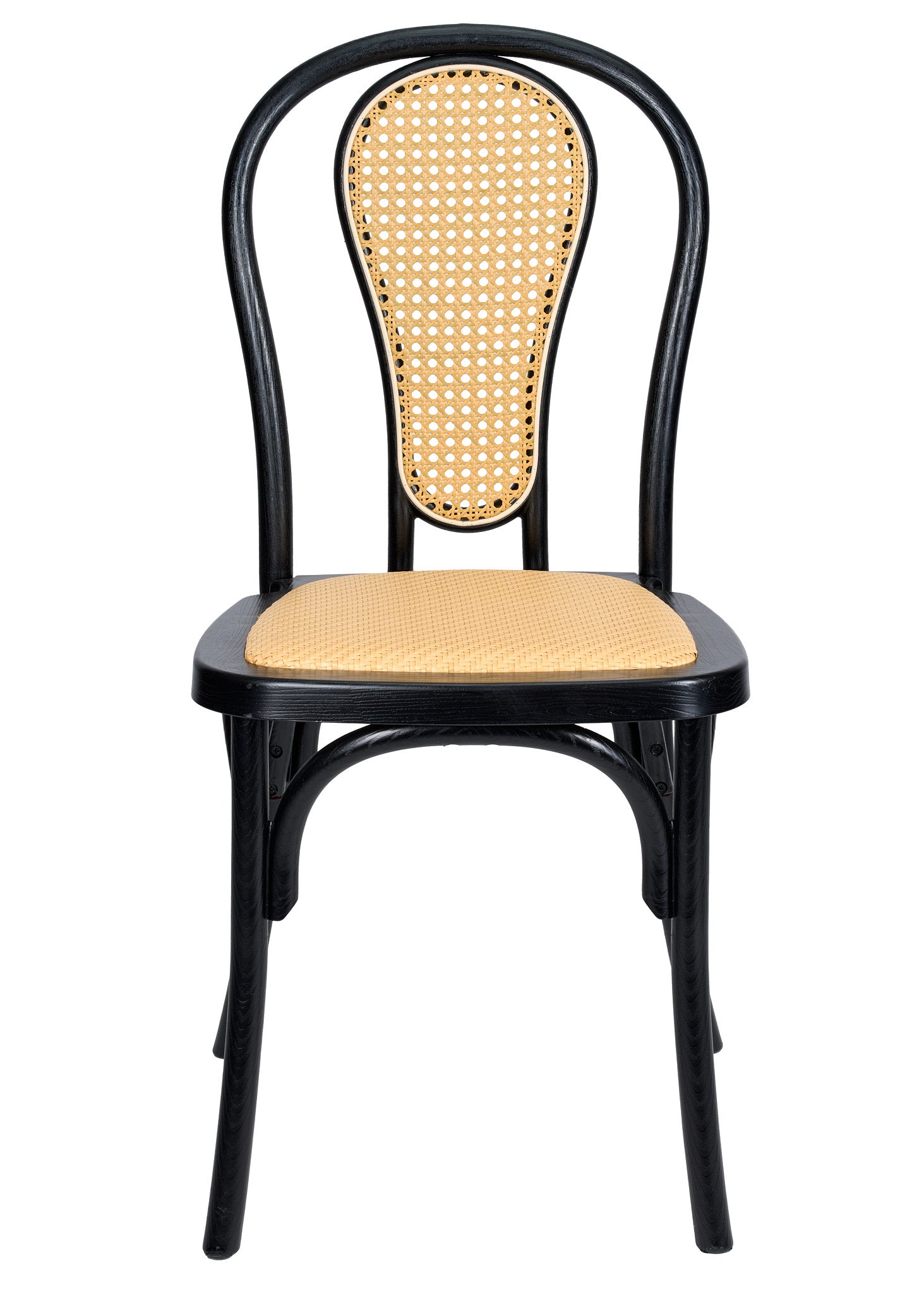 Black Bentwood Resin Chair with Natural Rattan Back and Natural Rattan Seat