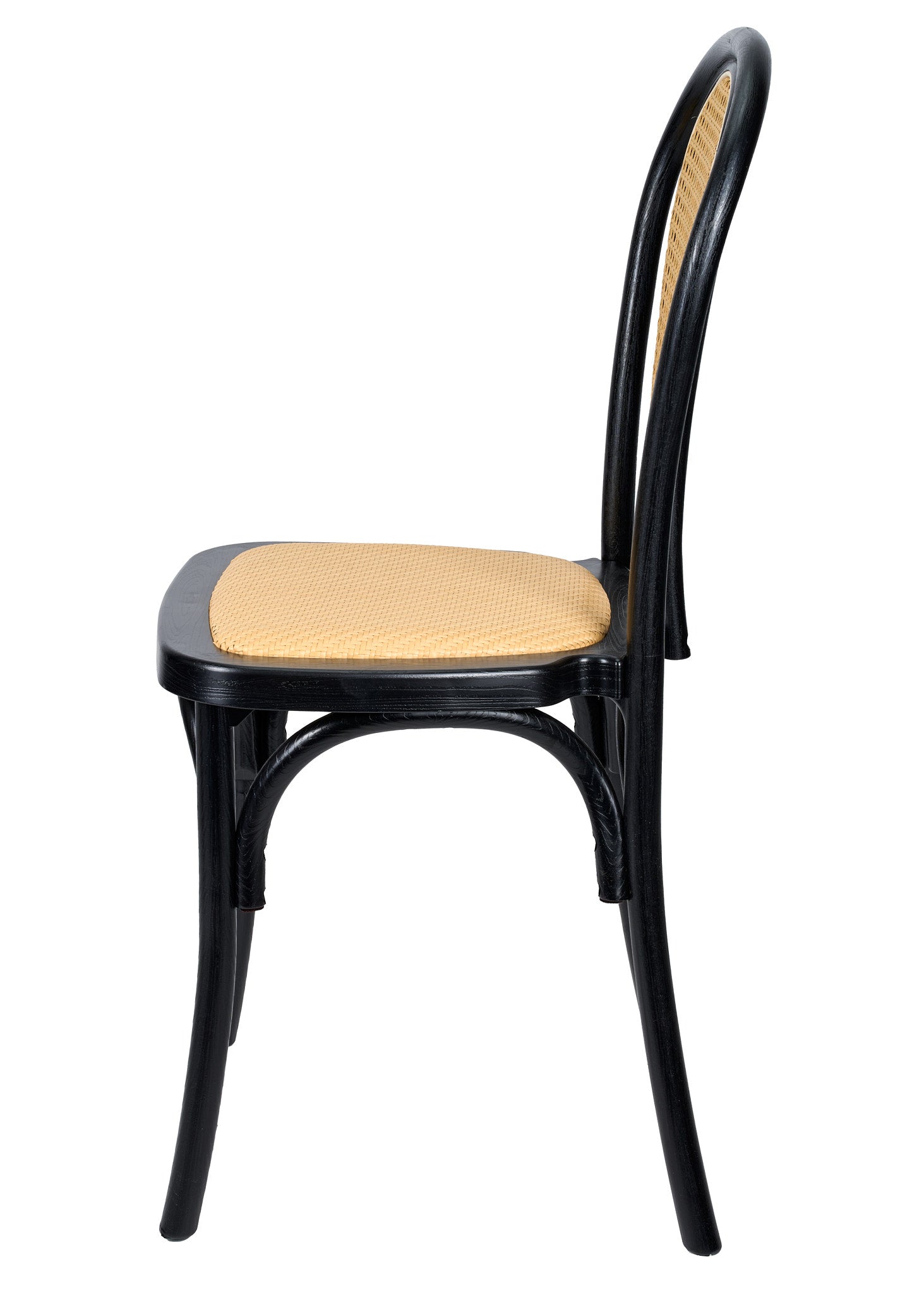 Black Bentwood Resin Chair with Natural Rattan Back and Natural Rattan Seat