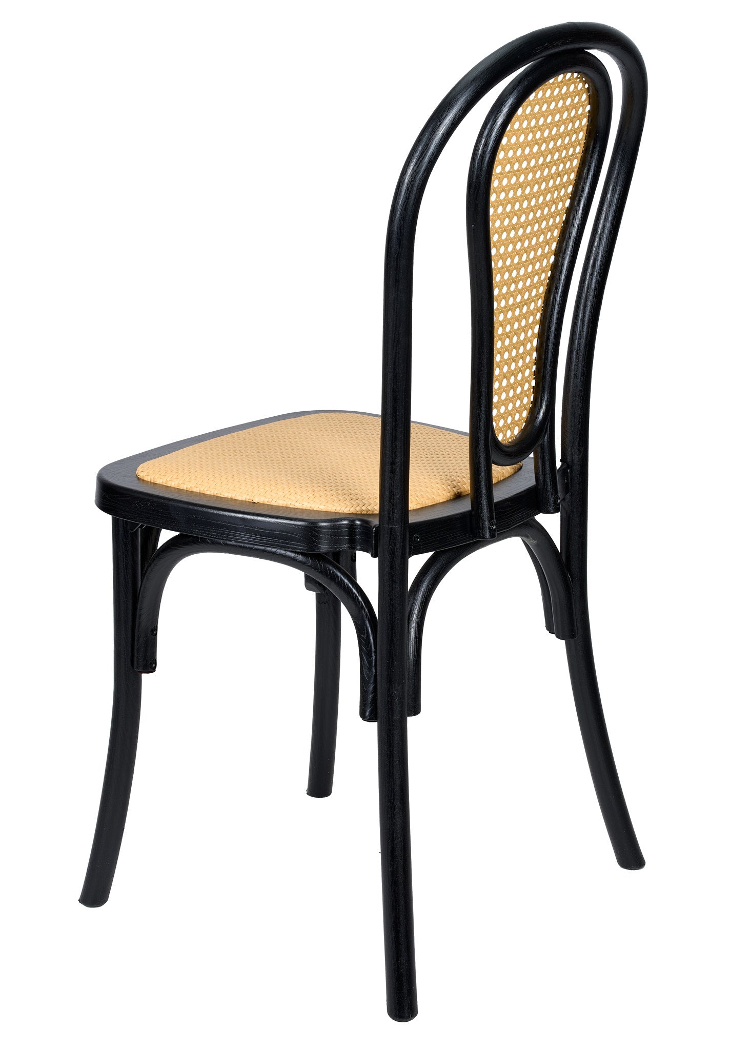 Black Bentwood Resin Chair with Natural Rattan Back and Natural Rattan Seat