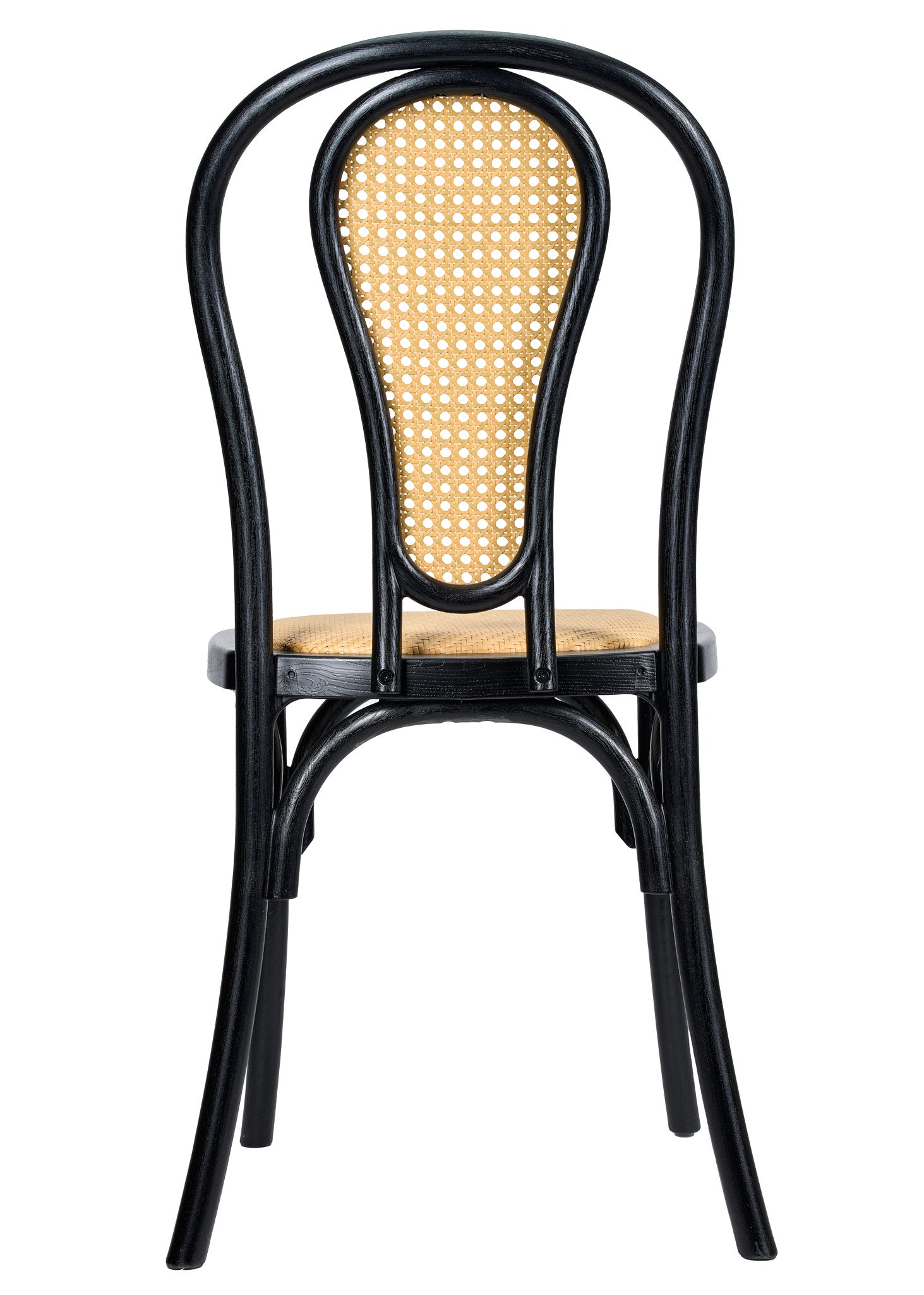 Black Bentwood Resin Chair with Natural Rattan Back and Natural Rattan Seat