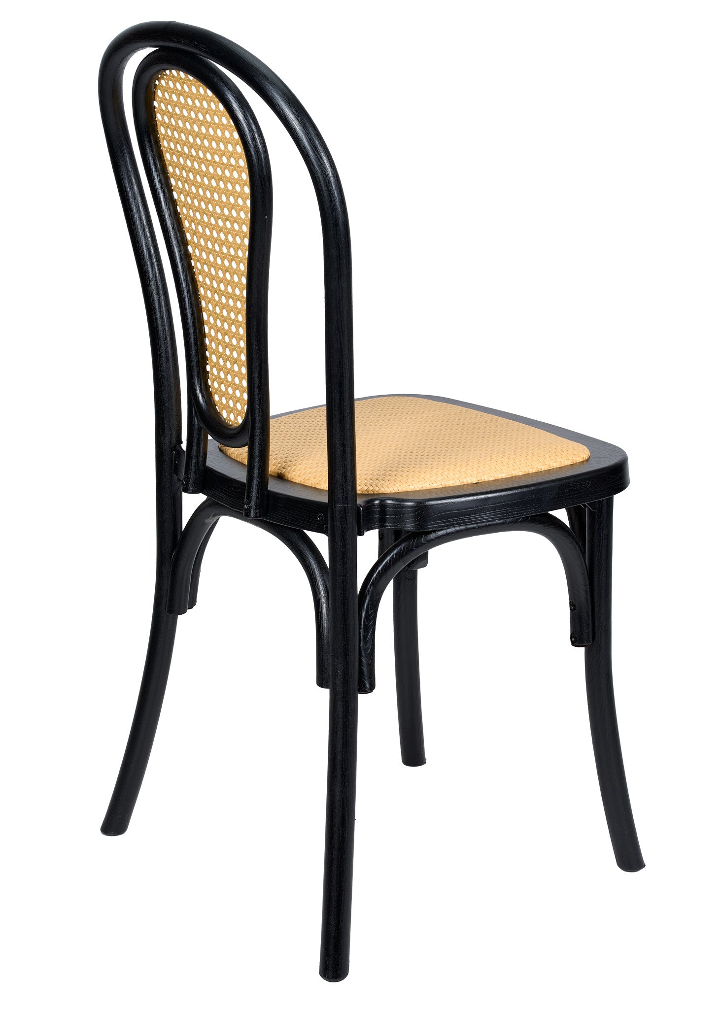 Black Bentwood Resin Chair with Natural Rattan Back and Natural Rattan Seat