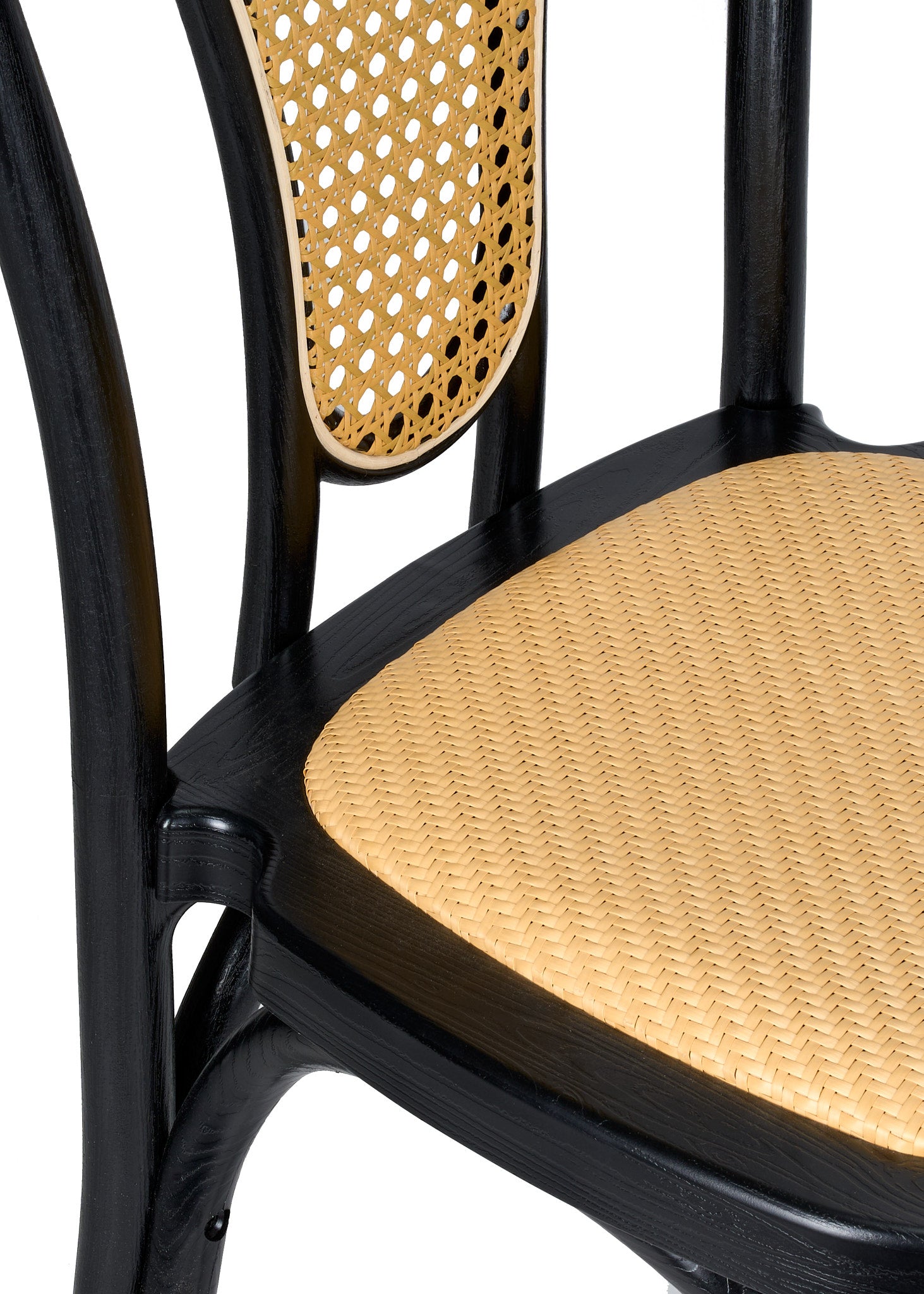 Black Bentwood Resin Chair with Natural Rattan Back and Natural Rattan Seat