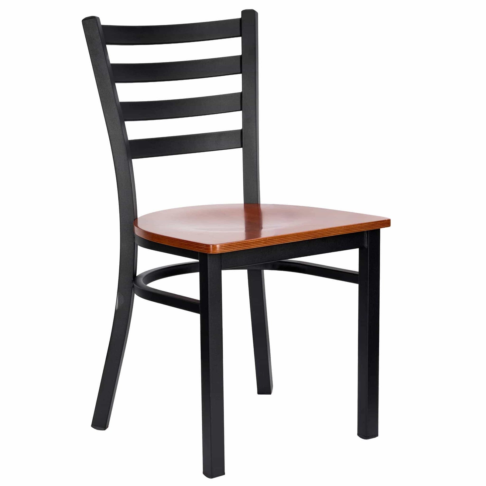 Chivari Ladder Back Restaurant Chair with Black Frame and Cherry Wood Seat CLMBWCW-ZF-KT