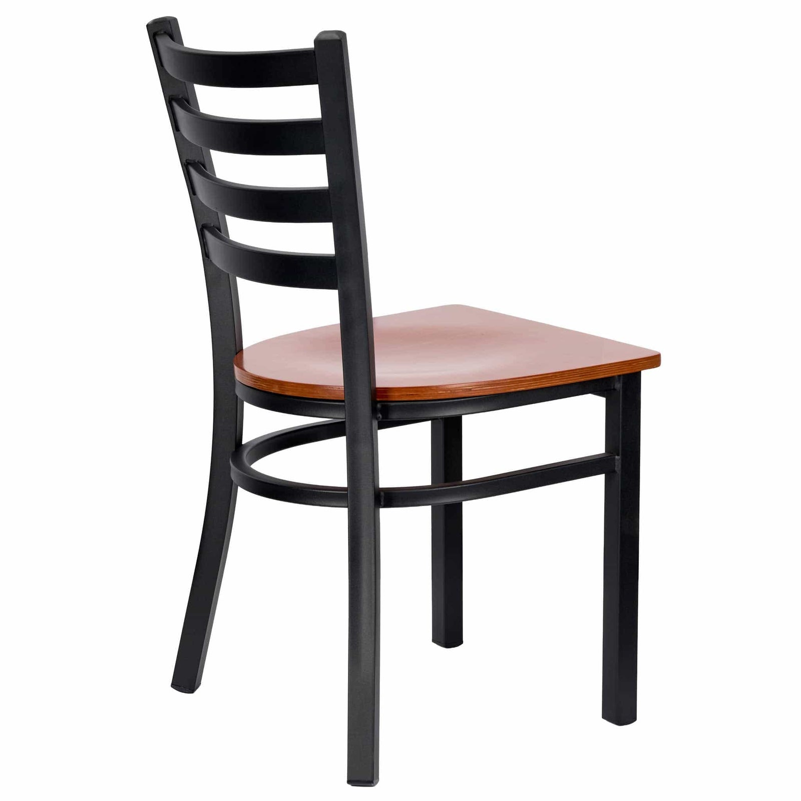 Chivari Ladder Back Restaurant Chair with Black Frame and Cherry Wood Seat CLMBWCW-ZF-KT