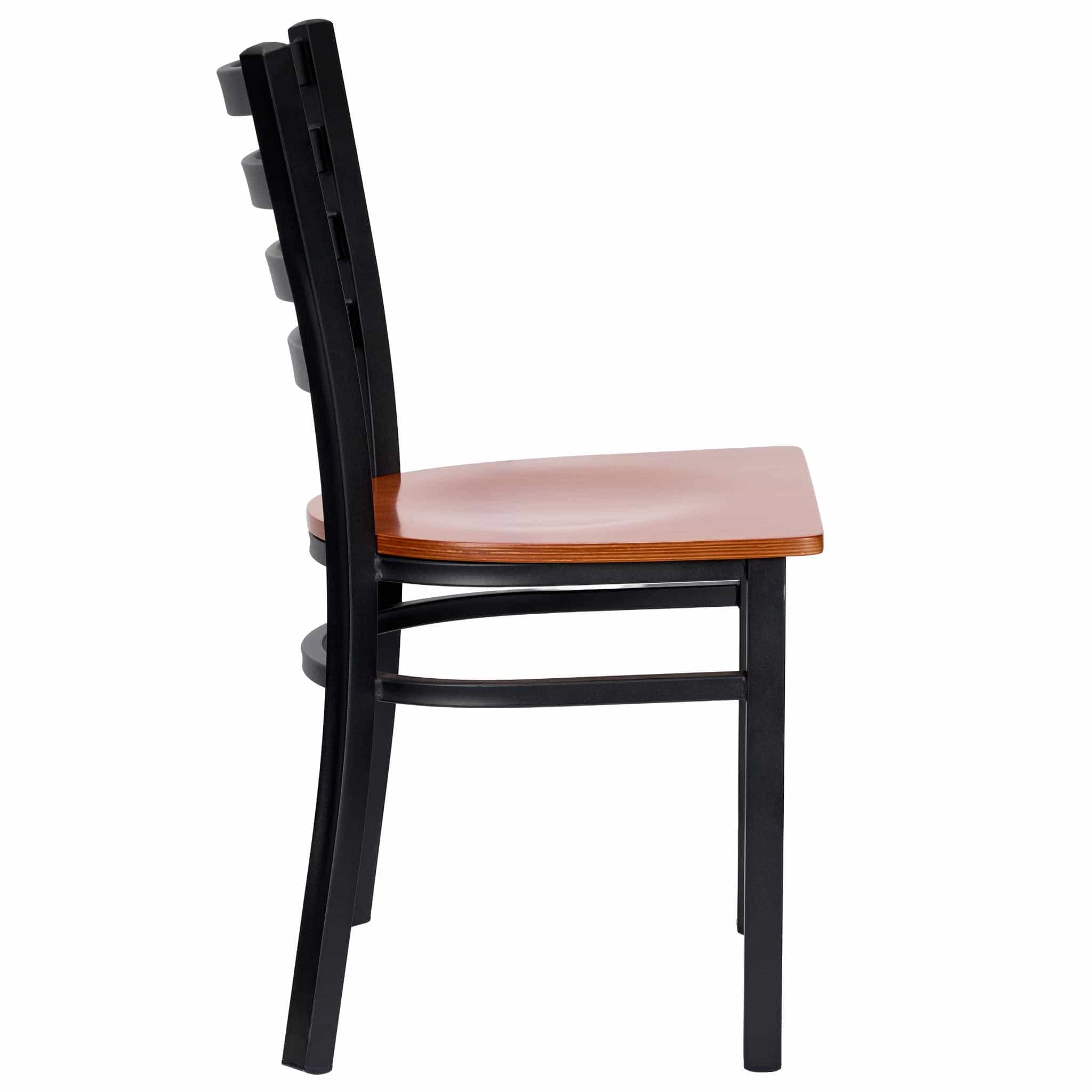 Chivari Ladder Back Restaurant Chair with Black Frame and Cherry Wood Seat CLMBWCW-ZF-KT
