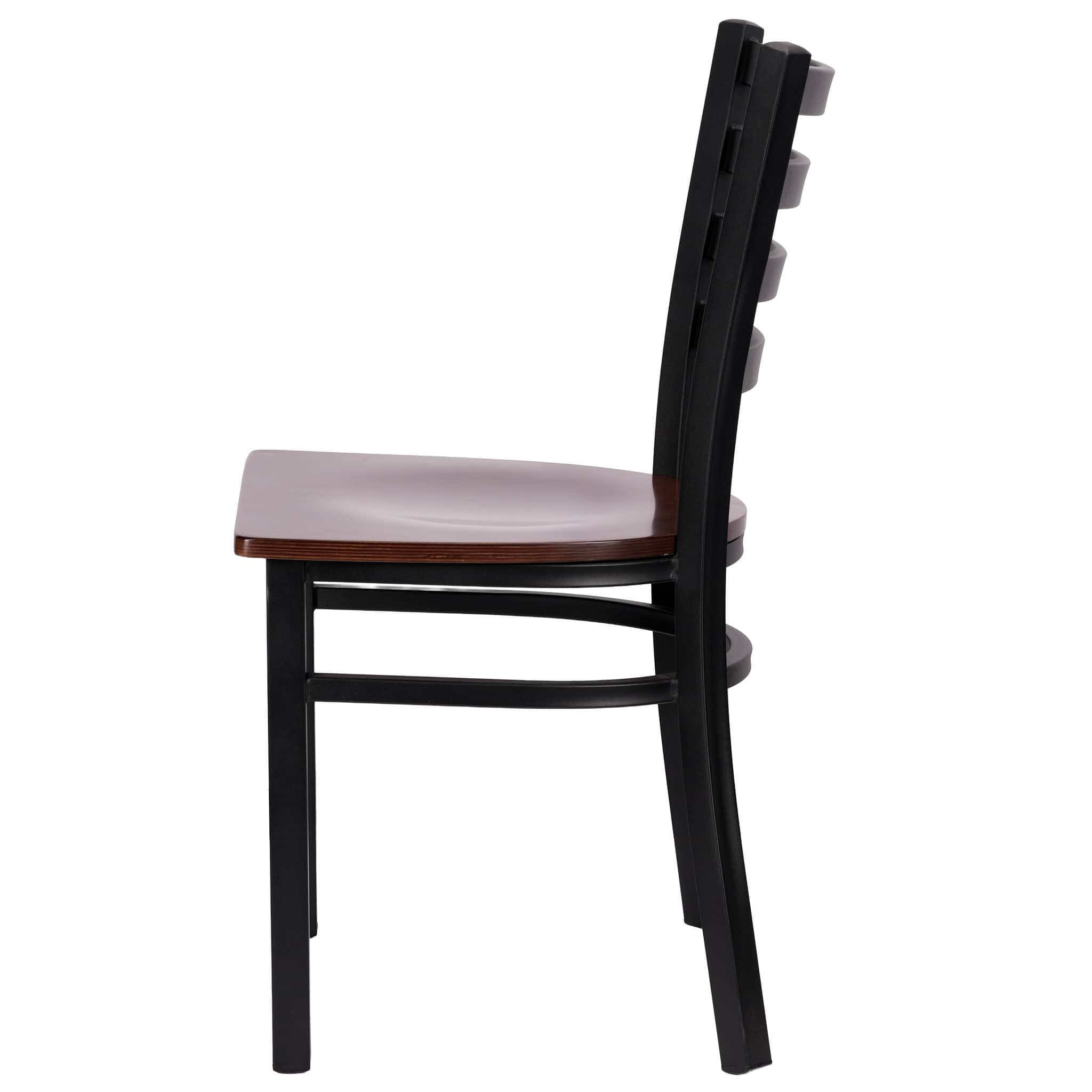 Chivari Ladder Back Restaurant Chair with Black Frame and Dark Wood Seat CLMBWDW-ZF-KT