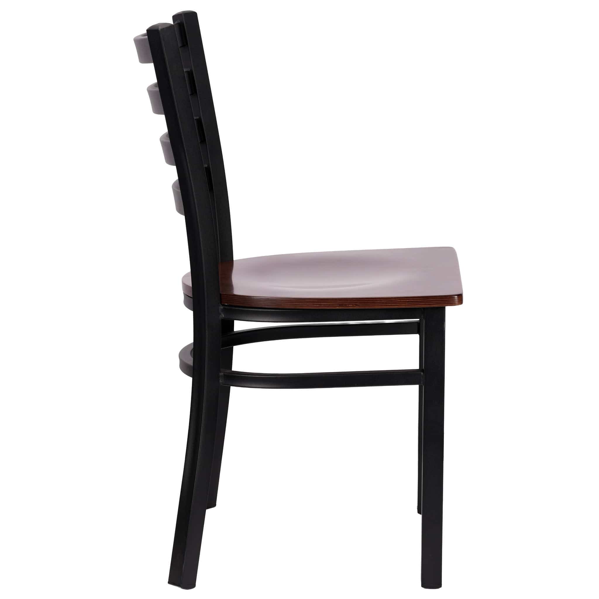 Chivari Ladder Back Restaurant Chair with Black Frame and Dark Wood Seat CLMBWDW-ZF-KT
