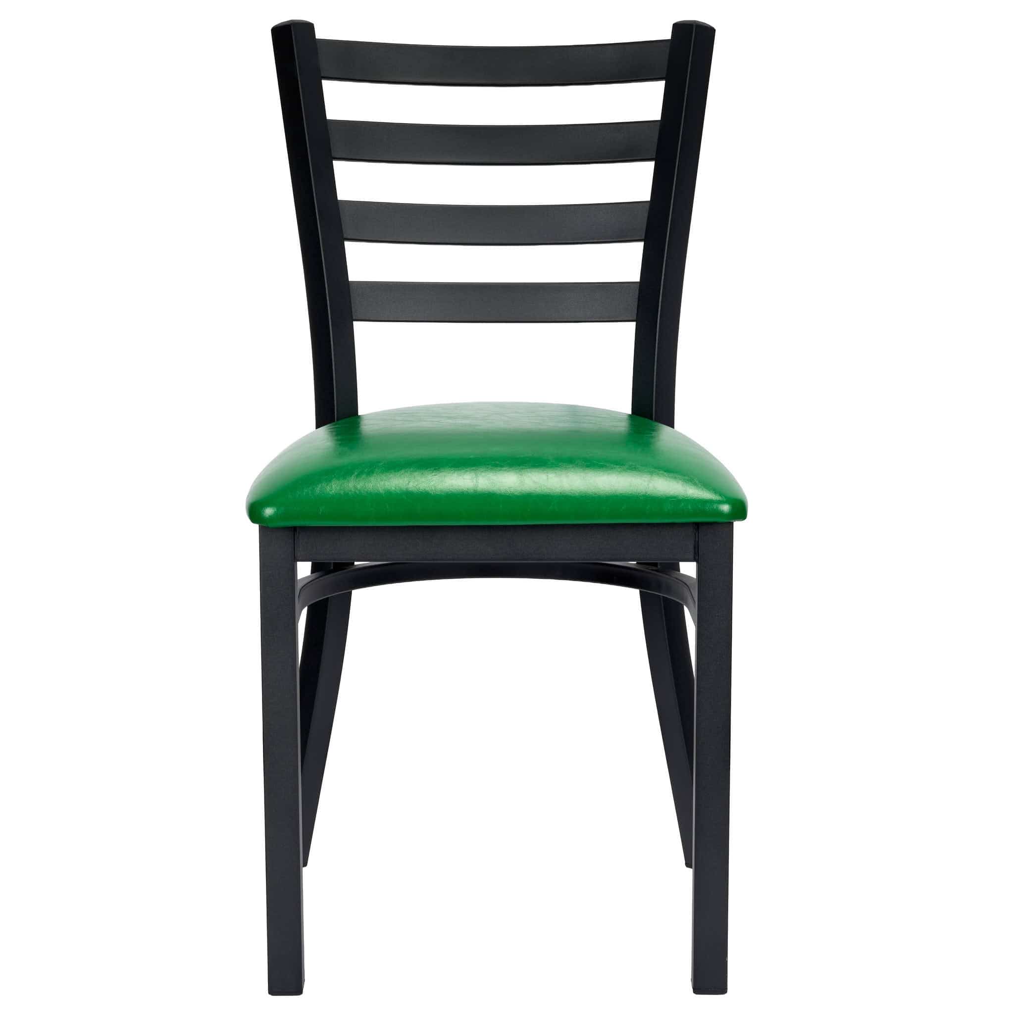 Chivari Ladder Back Restaurant Chair with Black Metal Frame and Green Vinyl Seat CLMBVGR-ZF-KT