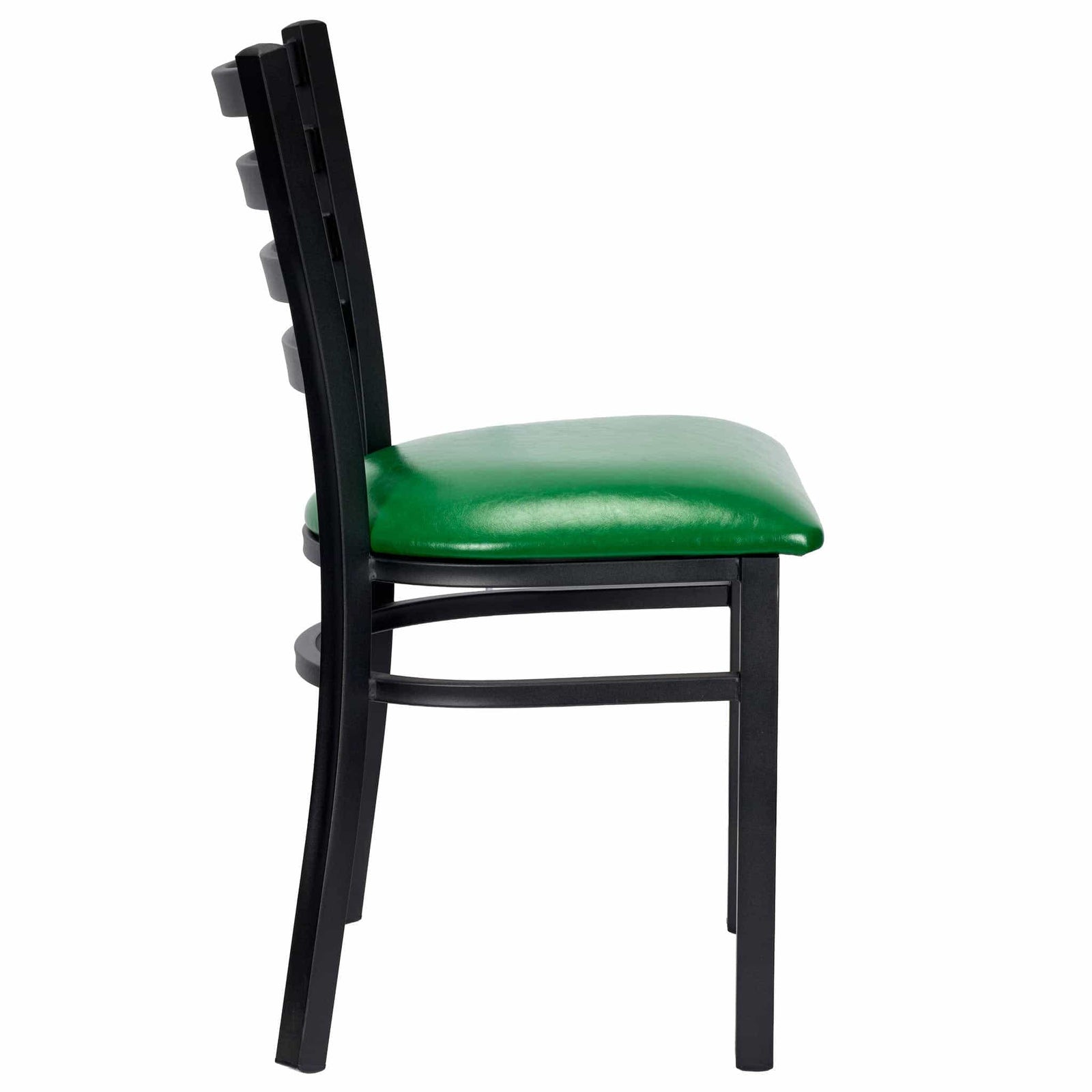 Chivari Ladder Back Restaurant Chair with Black Metal Frame and Green Vinyl Seat CLMBVGR-ZF-KT