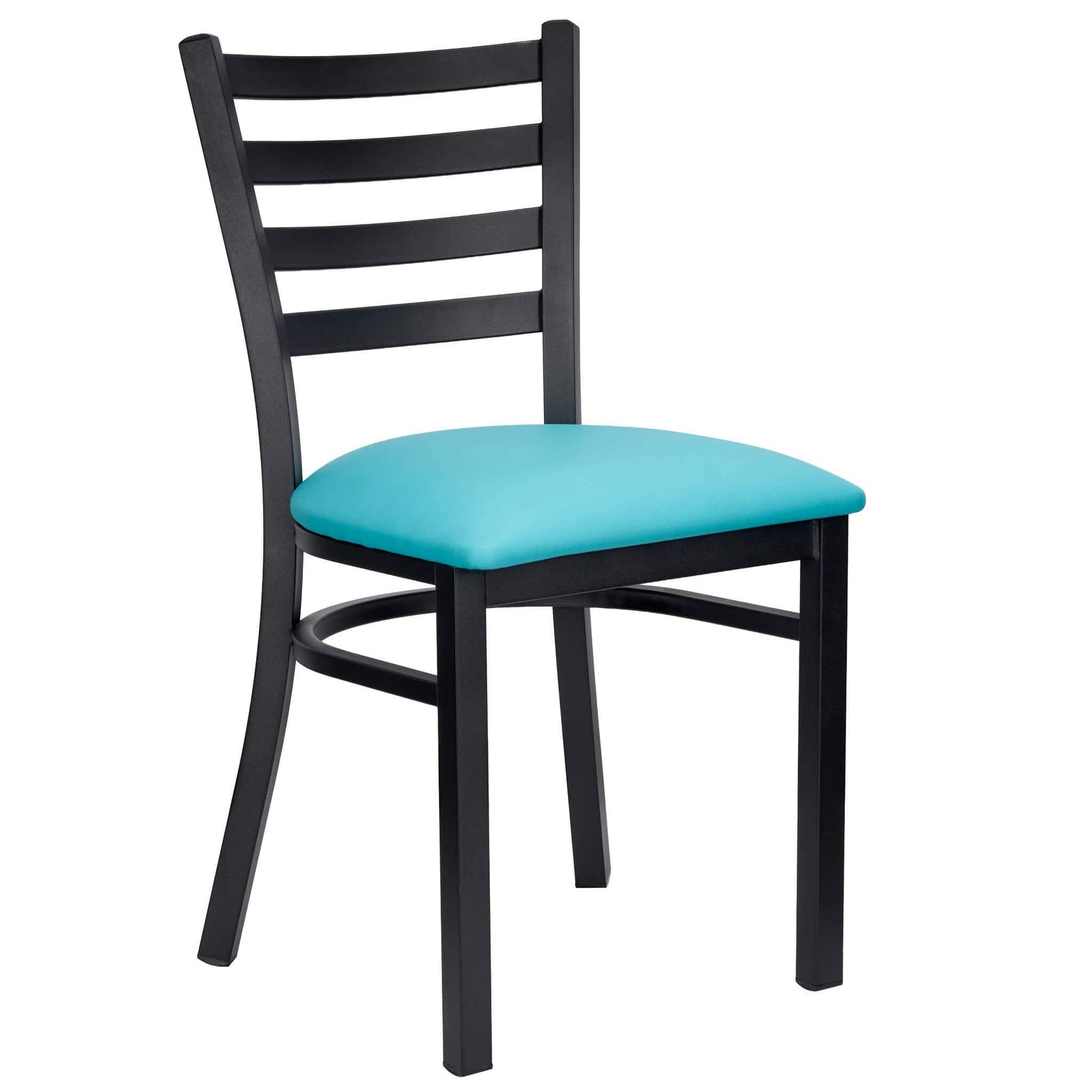Chivari Ladder Back Restaurant Chair with Black Metal Frame and Light Blue Vinyl Seat CLMBVLBL-ZF-KT