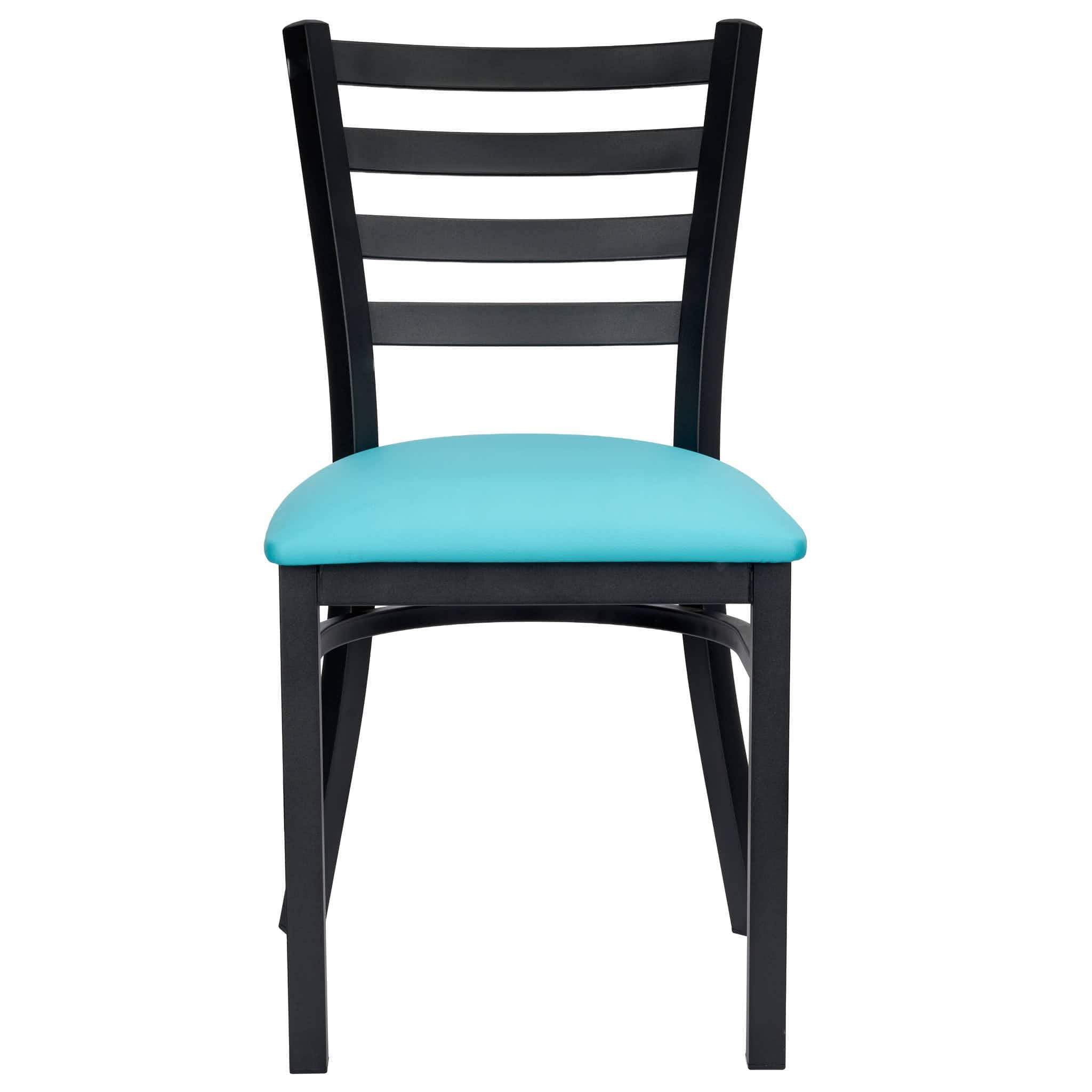 Chivari Ladder Back Restaurant Chair with Black Metal Frame and Light Blue Vinyl Seat CLMBVLBL-ZF-KT