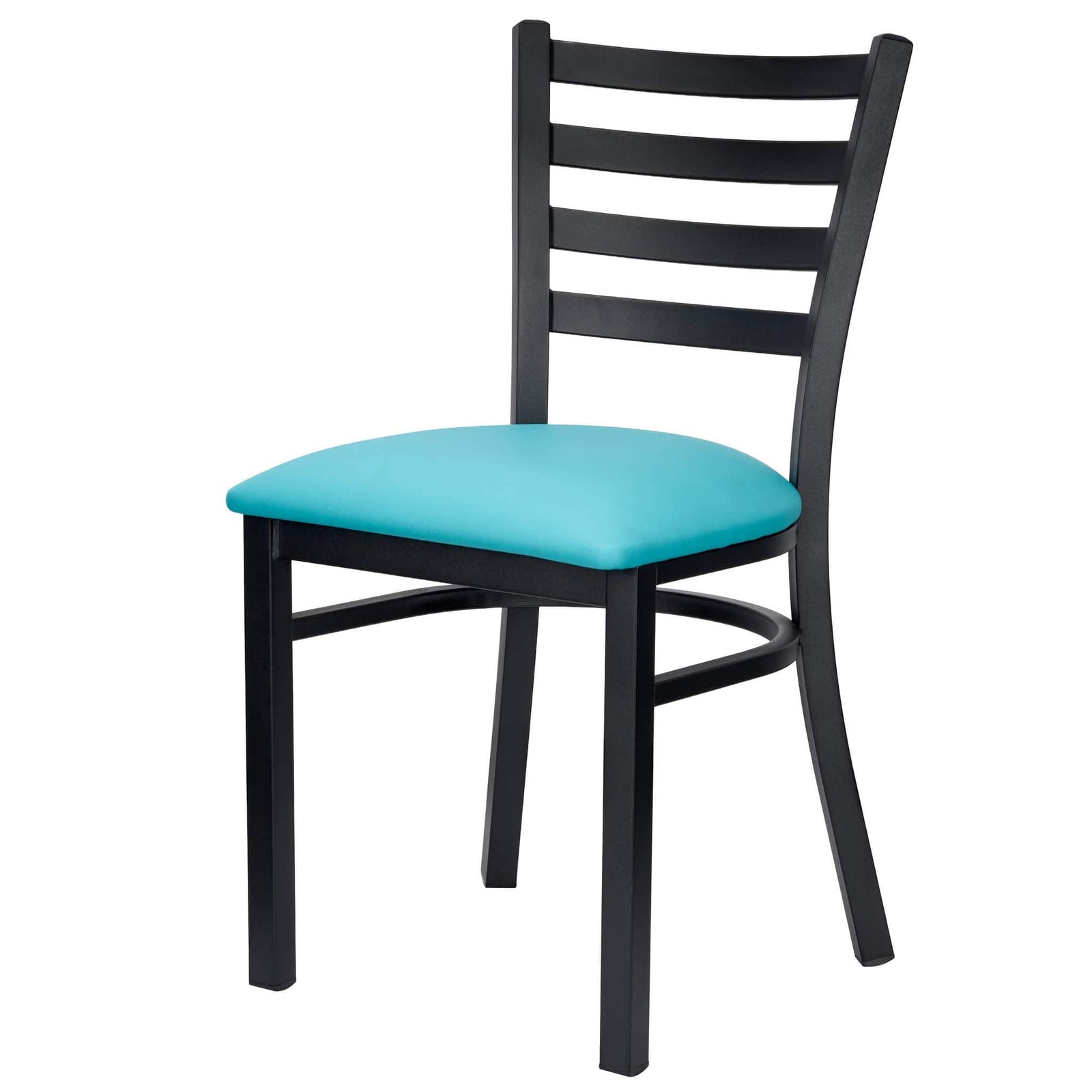 Chivari Ladder Back Restaurant Chair with Black Metal Frame and Light Blue Vinyl Seat CLMBVLBL-ZF-KT