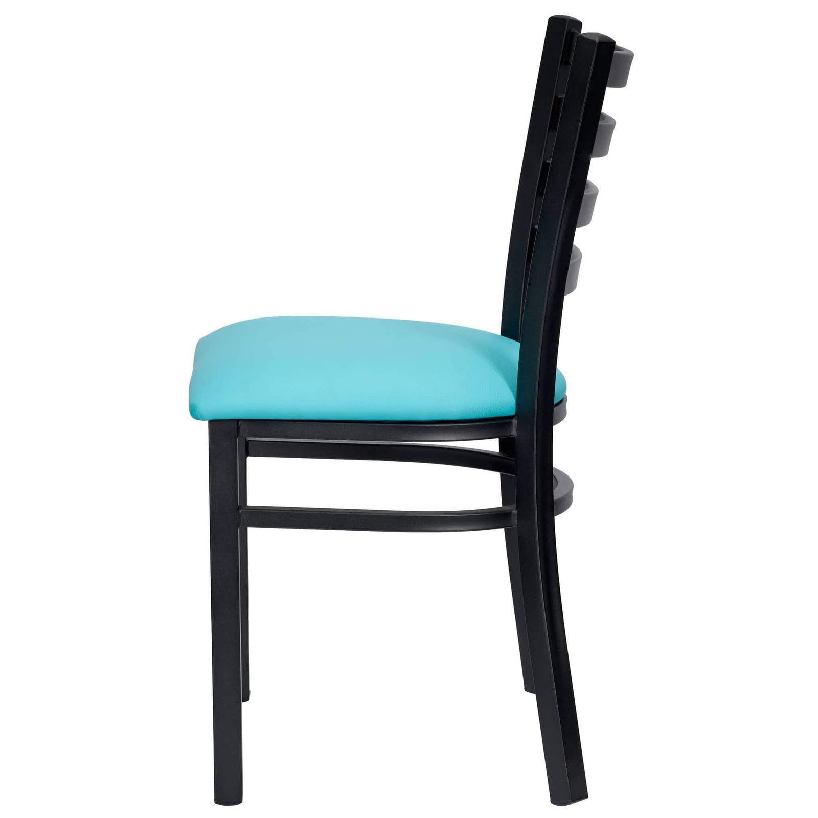 Chivari Ladder Back Restaurant Chair with Black Metal Frame and Light Blue Vinyl Seat CLMBVLBL-ZF-KT