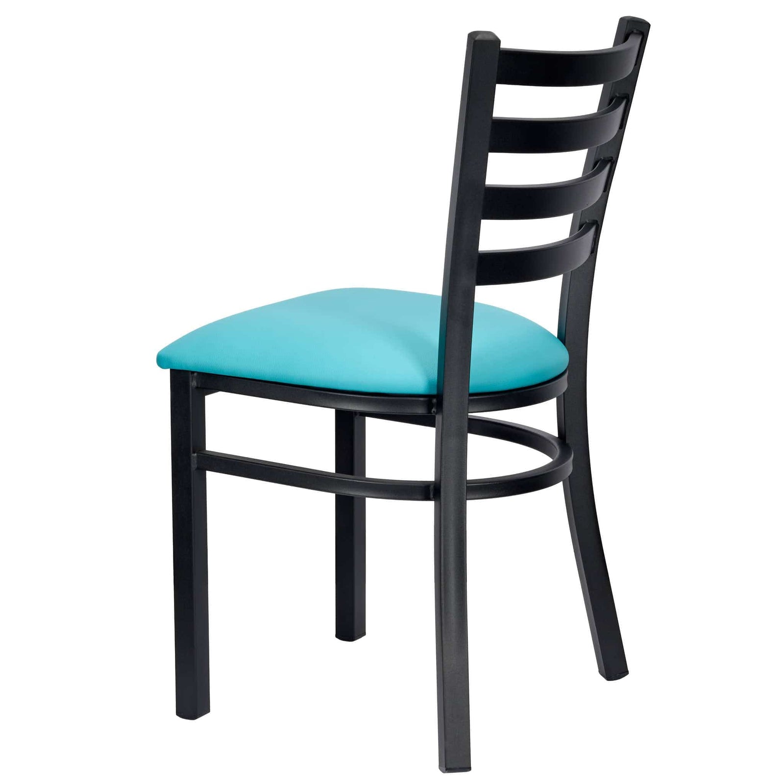 Chivari Ladder Back Restaurant Chair with Black Metal Frame and Light Blue Vinyl Seat CLMBVLBL-ZF-KT