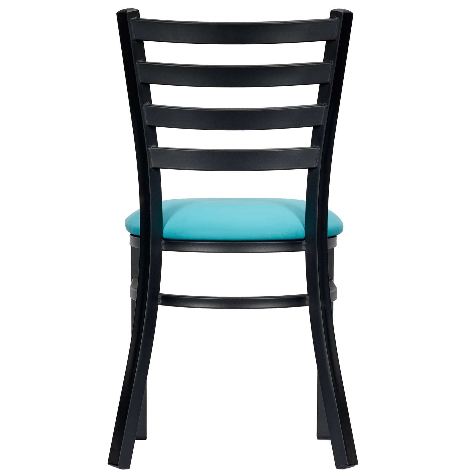 Chivari Ladder Back Restaurant Chair with Black Metal Frame and Light Blue Vinyl Seat CLMBVLBL-ZF-KT