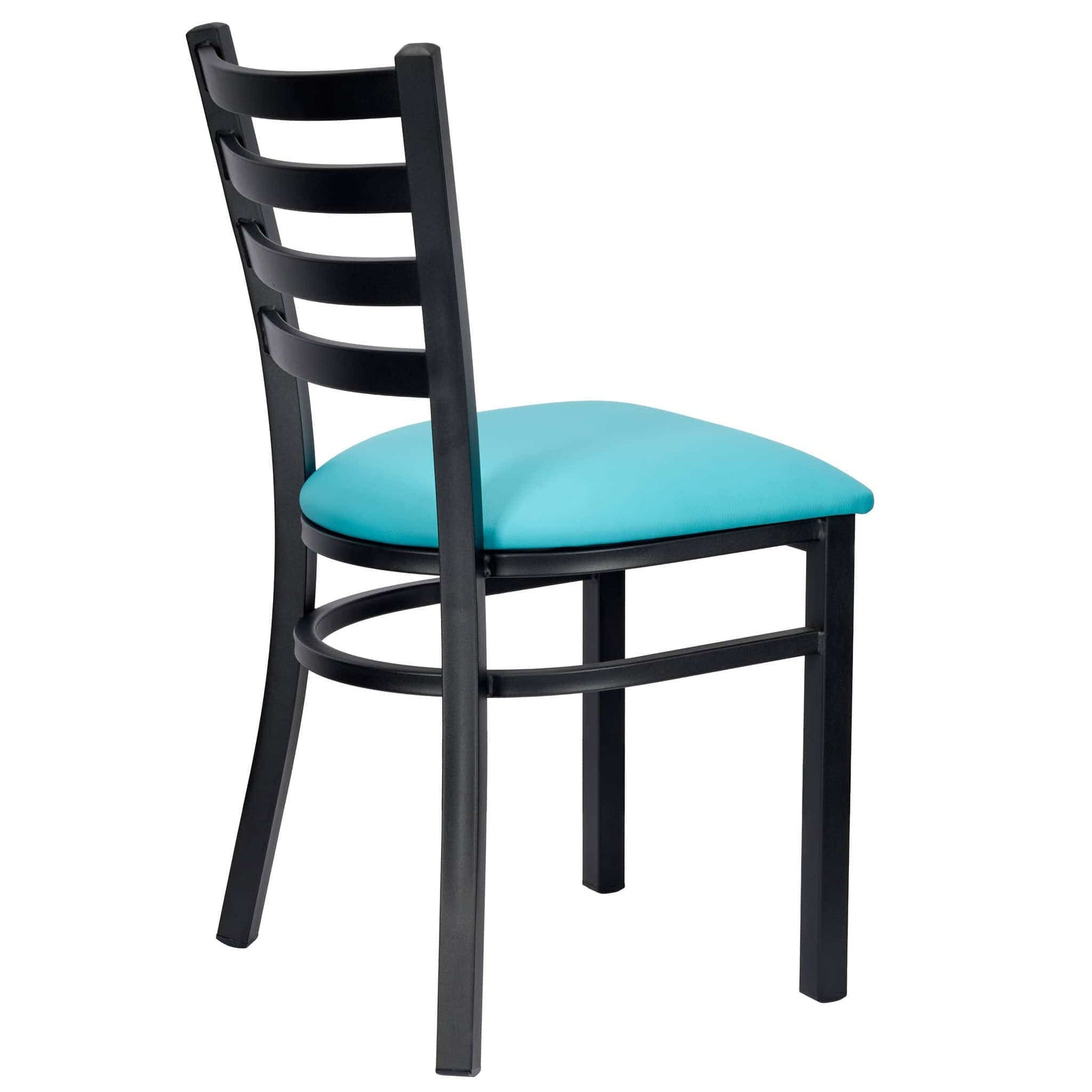 Chivari Ladder Back Restaurant Chair with Black Metal Frame and Light Blue Vinyl Seat CLMBVLBL-ZF-KT