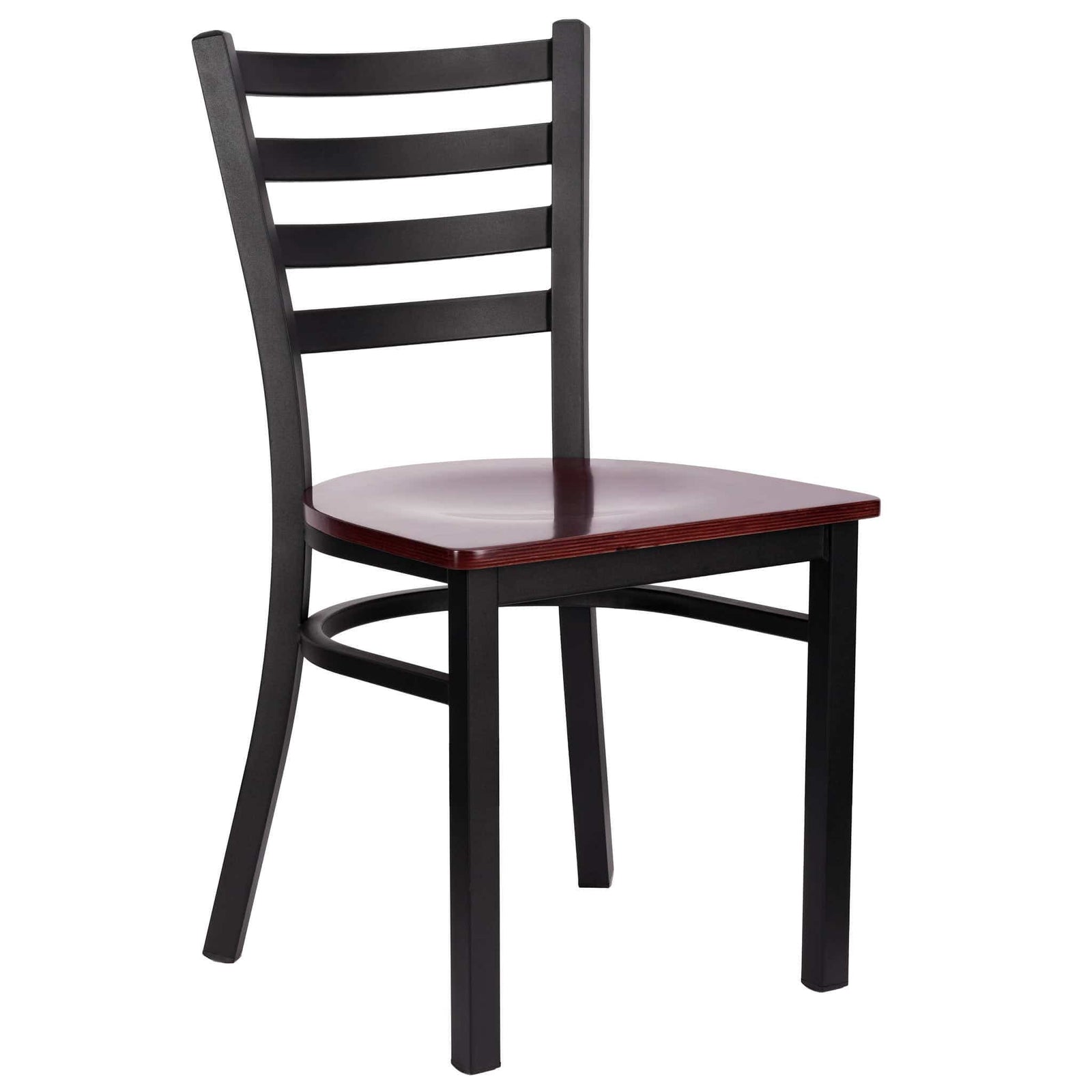 Chivari Ladder Back Restaurant Chair with Black Frame and Mahogany Wood Seat CLMBWMW-ZF-KT