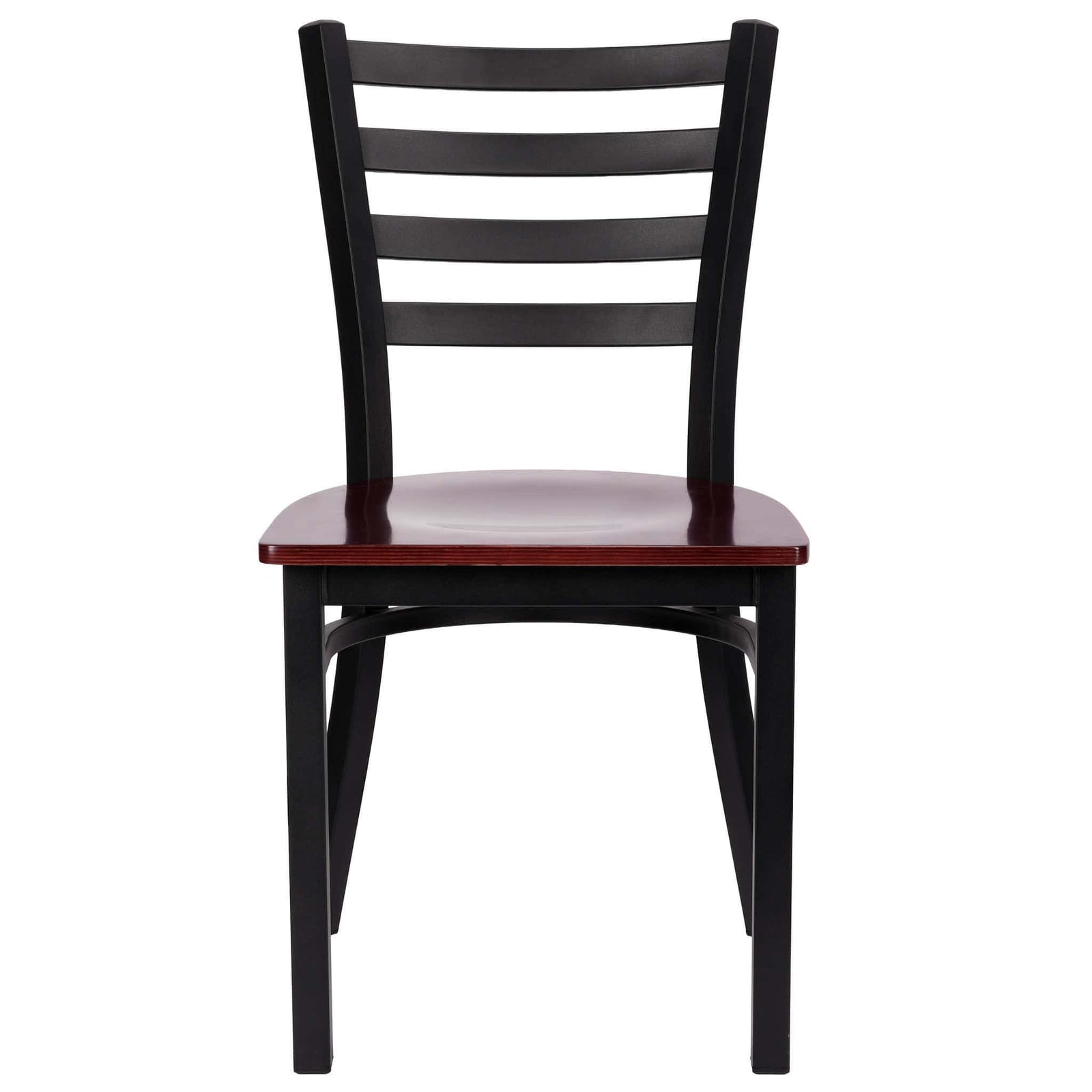Chivari Ladder Back Restaurant Chair with Black Frame and Mahogany Wood Seat CLMBWMW-ZF-KT
