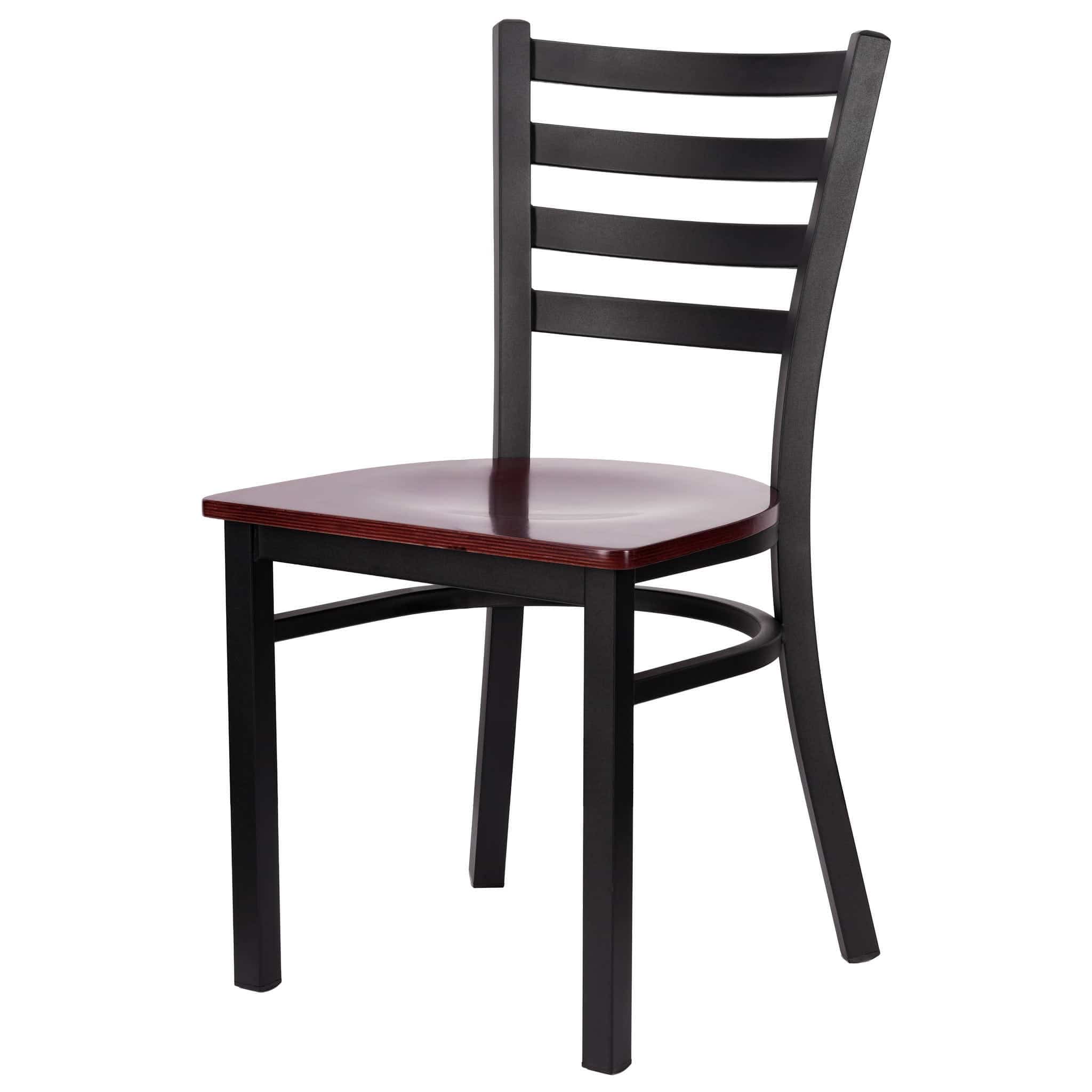 Chivari Ladder Back Restaurant Chair with Black Frame and Mahogany Wood Seat CLMBWMW-ZF-KT