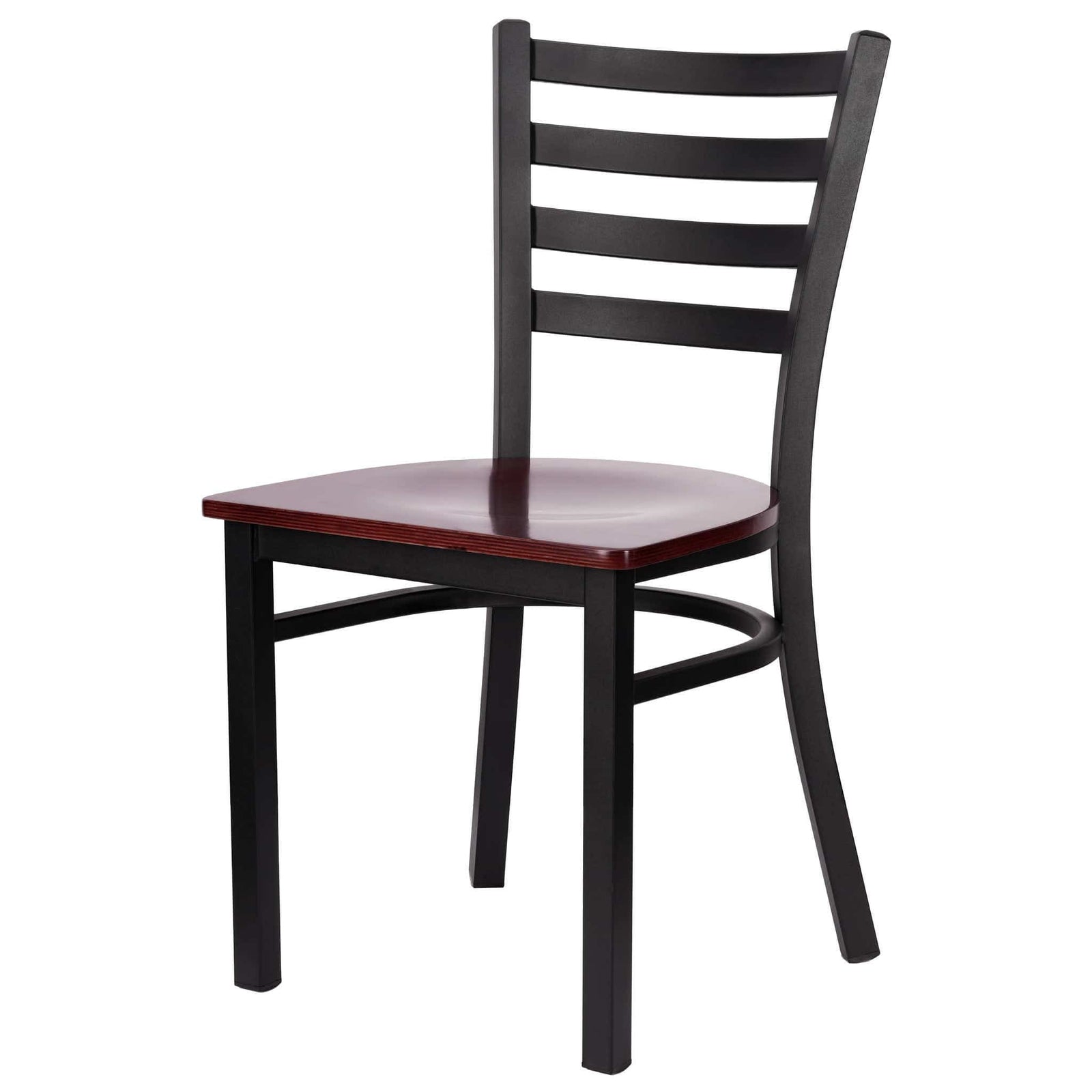 Chivari Ladder Back Restaurant Chair with Black Frame and Mahogany Wood Seat CLMBWMW-ZF-KT