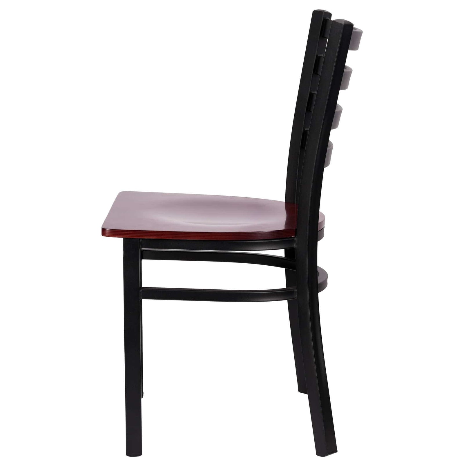 Chivari Ladder Back Restaurant Chair with Black Frame and Mahogany Wood Seat CLMBWMW-ZF-KT