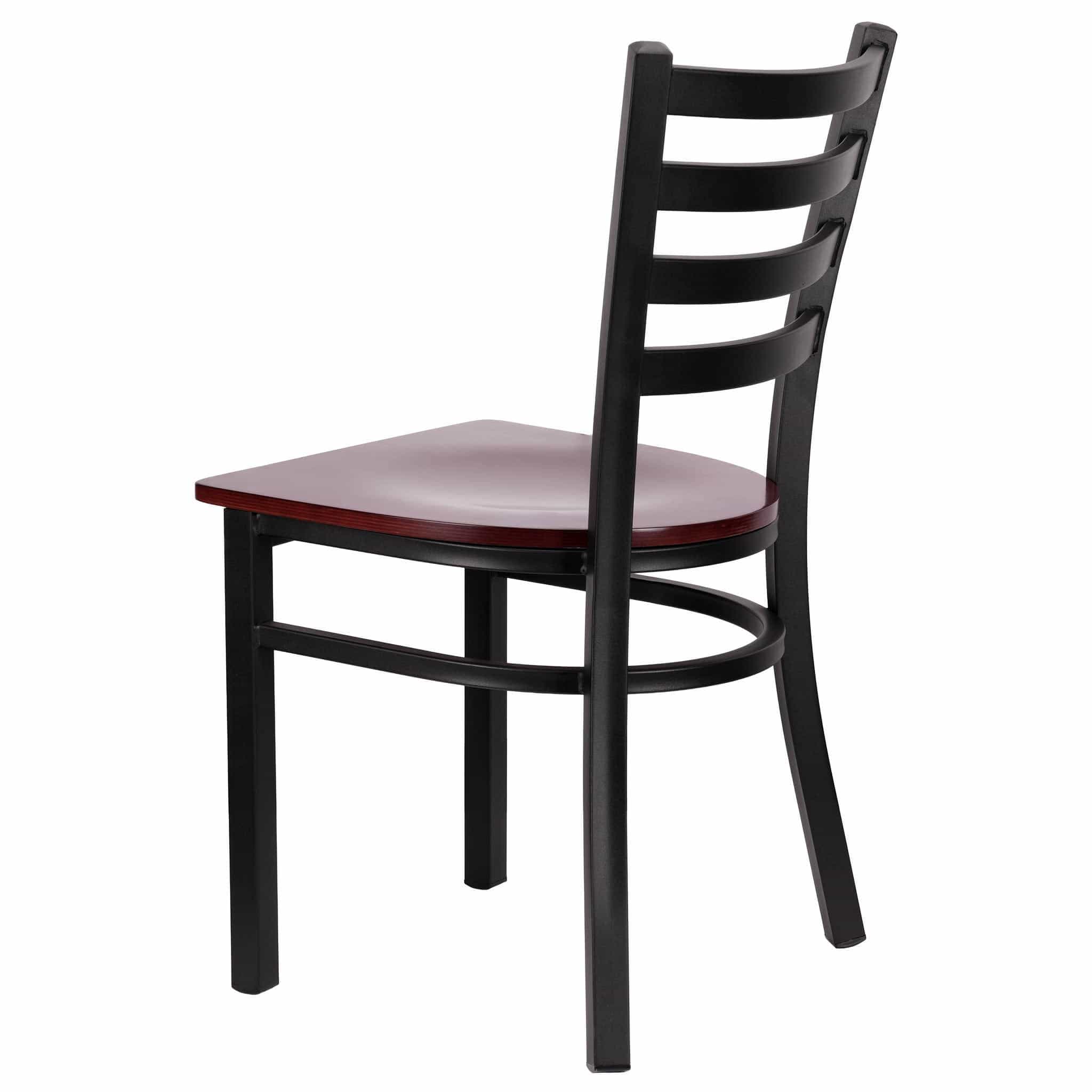 Chivari Ladder Back Restaurant Chair with Black Frame and Mahogany Wood Seat CLMBWMW-ZF-KT