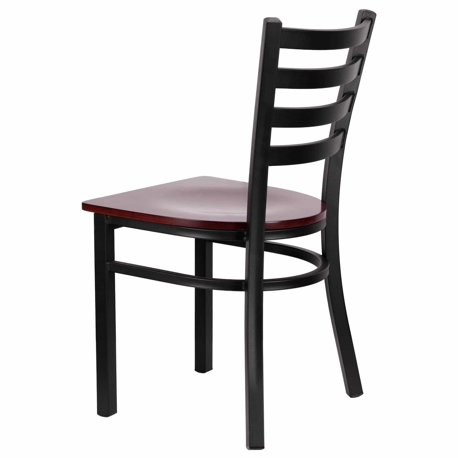 Chivari Ladder Back Restaurant Chair with Black Frame and Mahogany Wood Seat CLMBWMW-ZF-KT