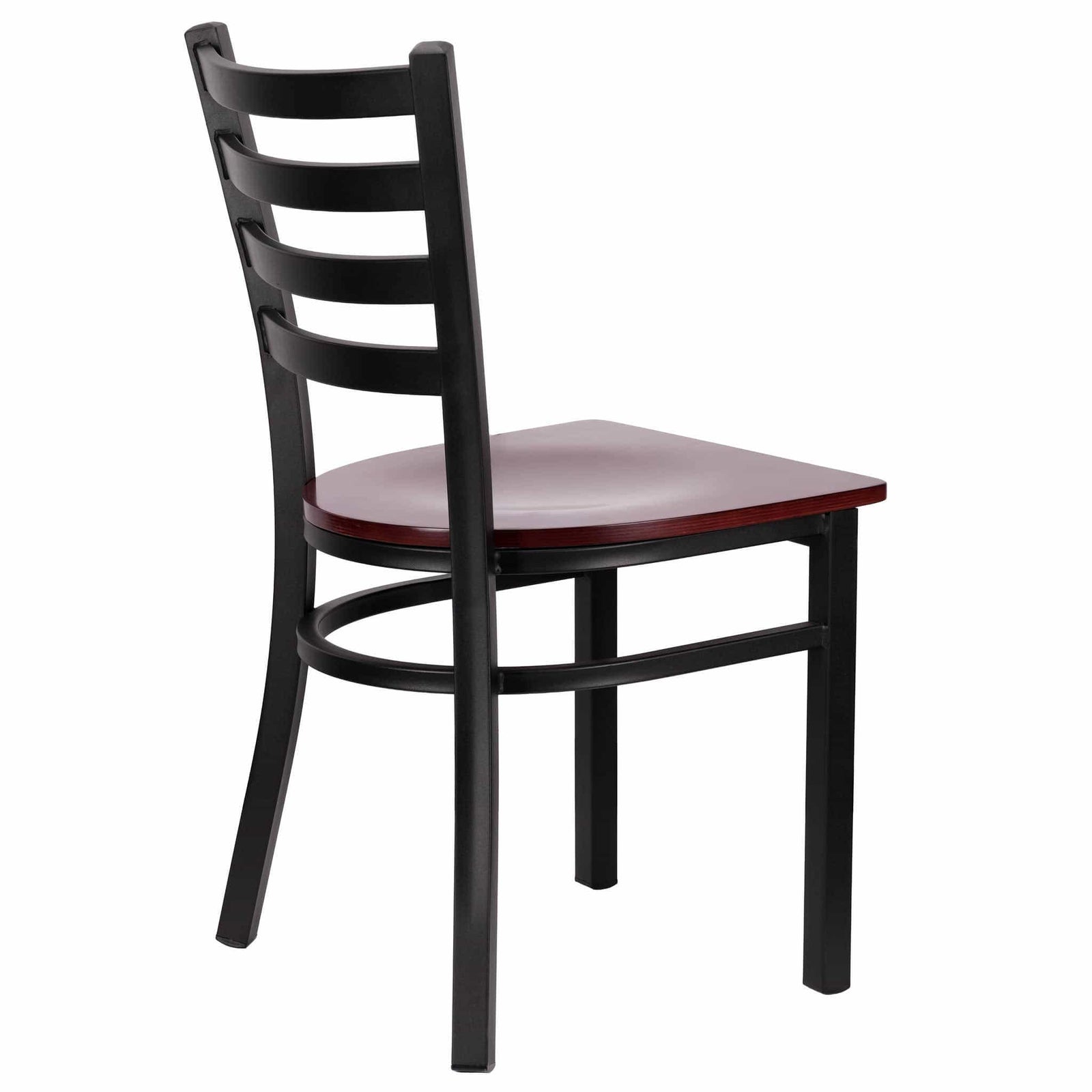 Chivari Ladder Back Restaurant Chair with Black Frame and Mahogany Wood Seat CLMBWMW-ZF-KT