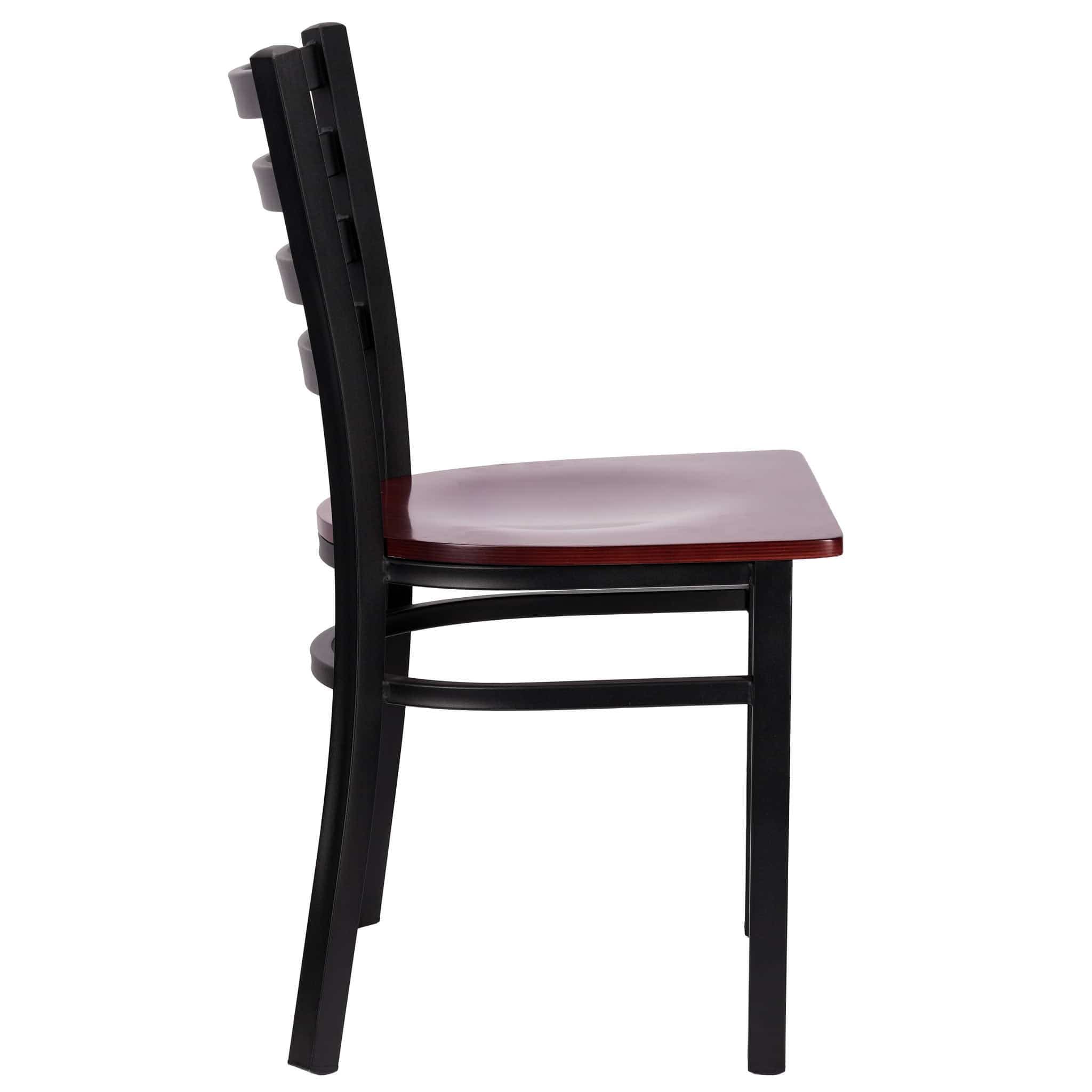 Chivari Ladder Back Restaurant Chair with Black Frame and Mahogany Wood Seat CLMBWMW-ZF-KT