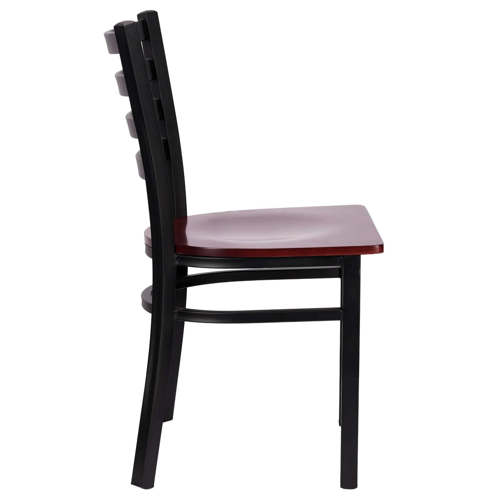 Chivari Ladder Back Restaurant Chair with Black Frame and Mahogany Wood Seat CLMBWMW-ZF-KT