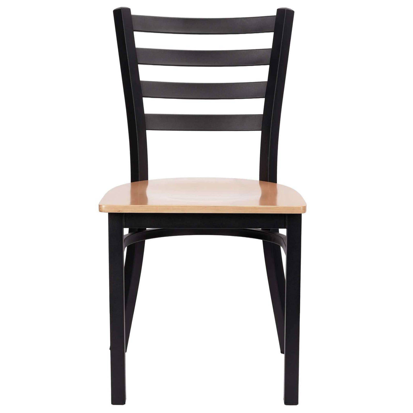 Chivari Ladder Back Restaurant Chair with Black Frame and Natural Wood Seat CLMBWNW-ZF-KT
