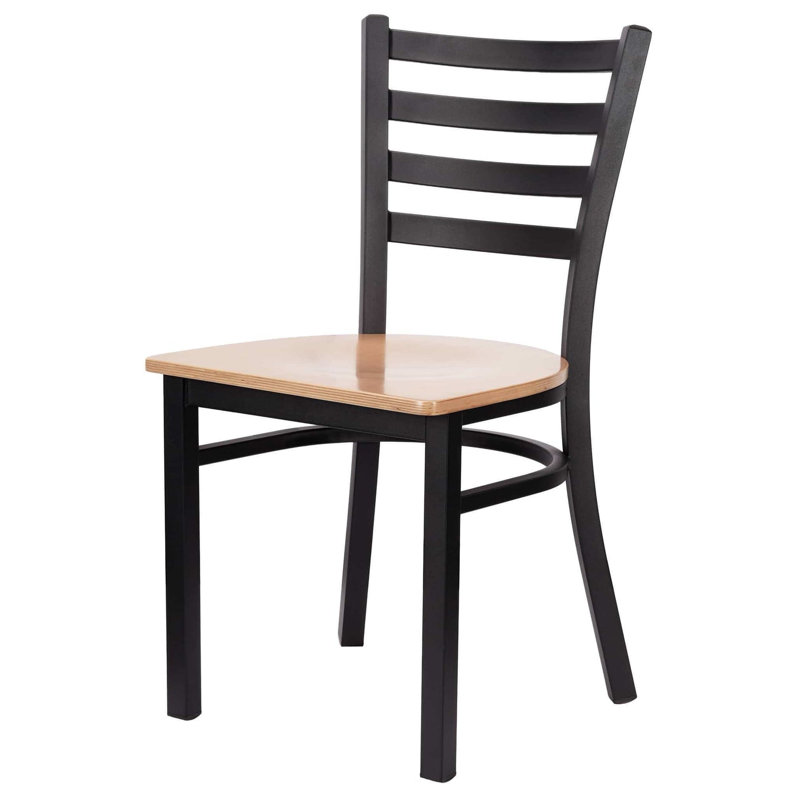 Chivari Ladder Back Restaurant Chair with Black Frame and Natural Wood Seat CLMBWNW-ZF-KT