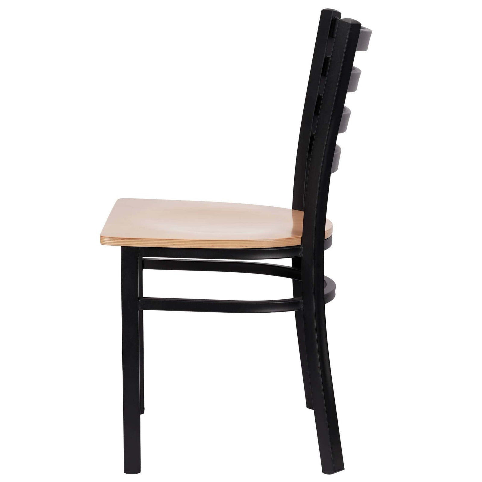 Chivari Ladder Back Restaurant Chair with Black Frame and Natural Wood Seat CLMBWNW-ZF-KT