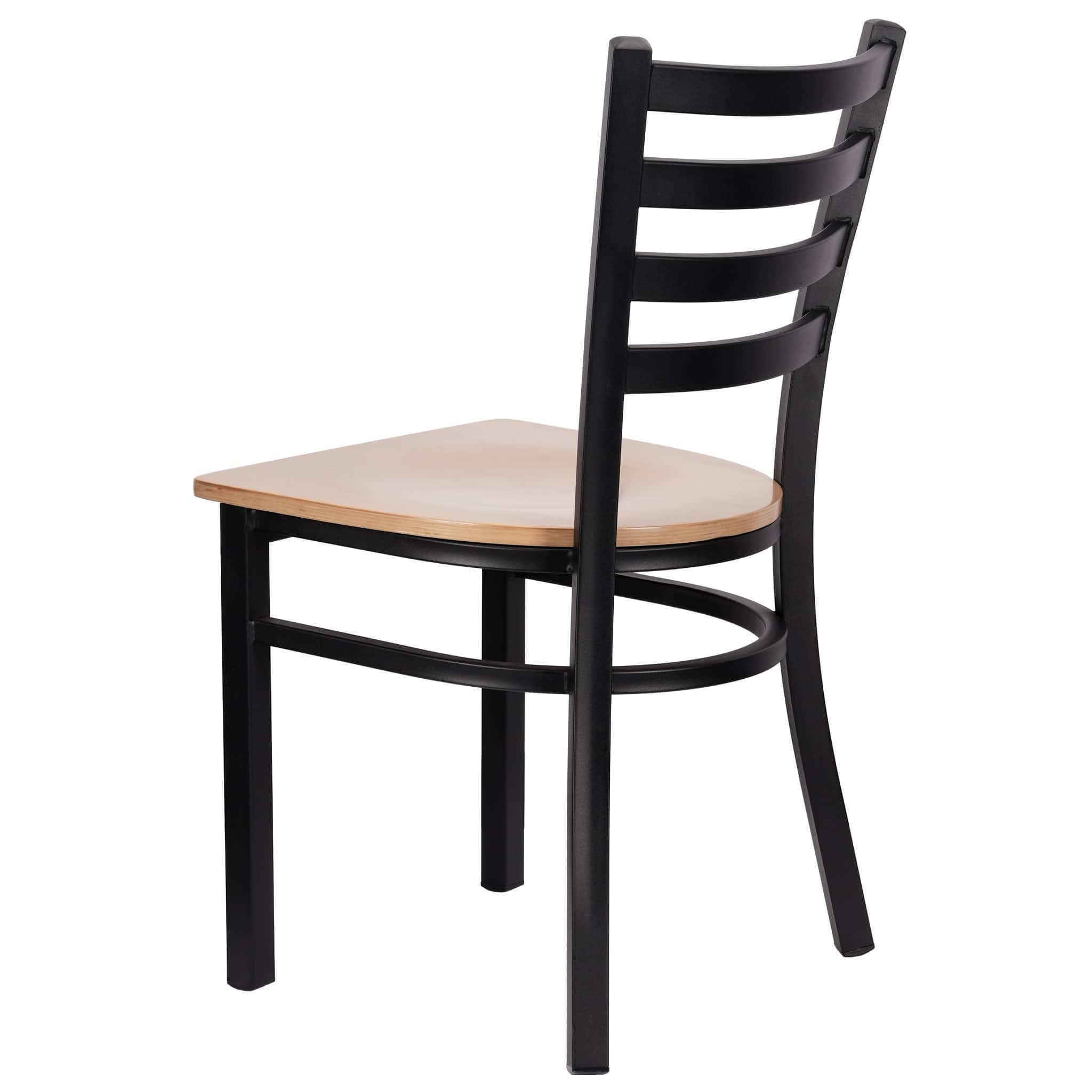 Chivari Ladder Back Restaurant Chair with Black Frame and Natural Wood Seat CLMBWNW-ZF-KT
