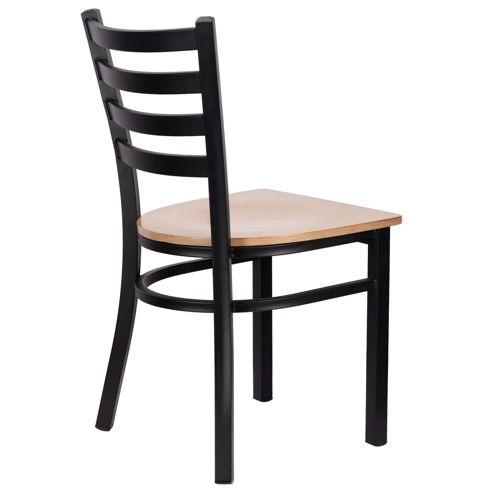 Chivari Ladder Back Restaurant Chair with Black Frame and Natural Wood Seat CLMBWNW-ZF-KT