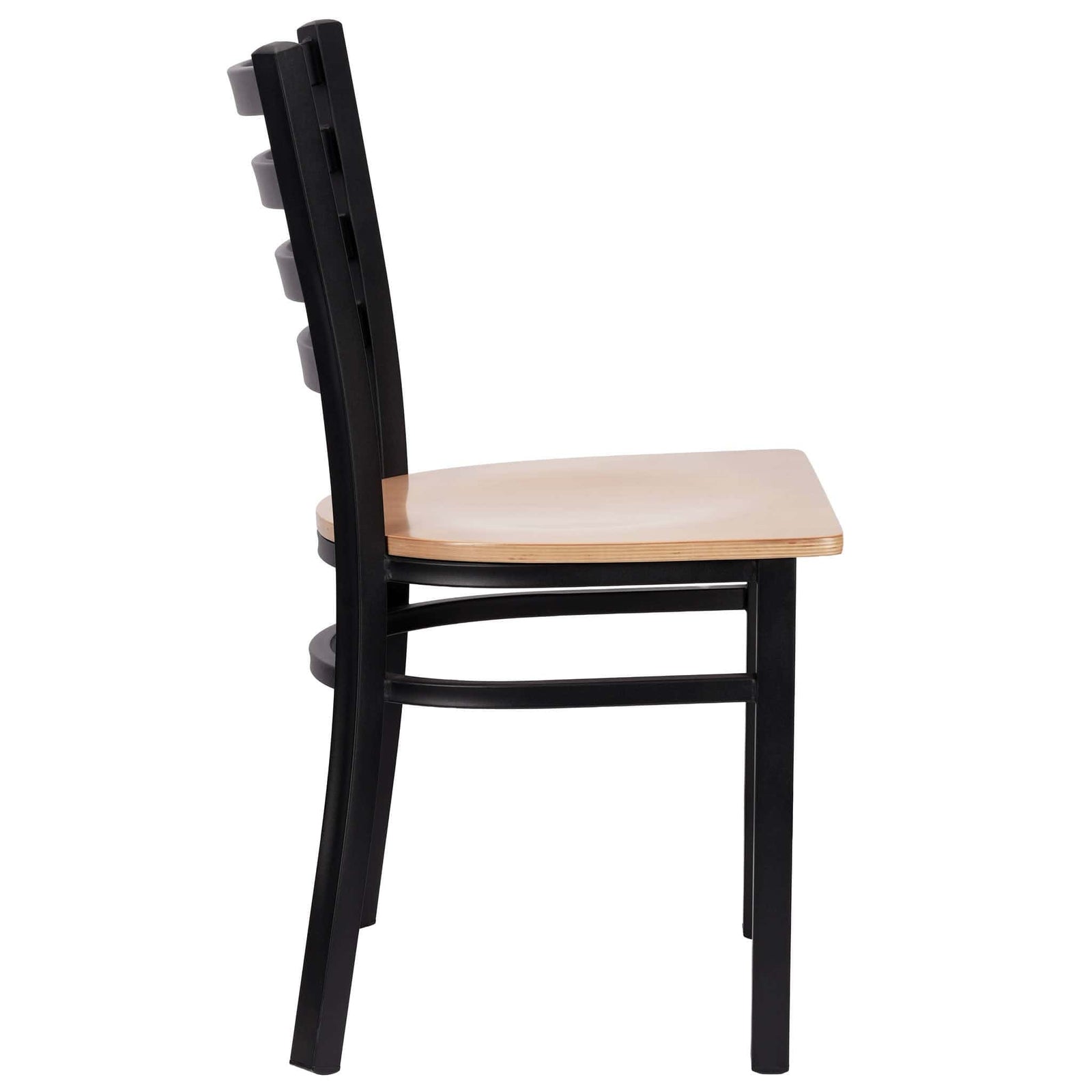 Chivari Ladder Back Restaurant Chair with Black Frame and Natural Wood Seat CLMBWNW-ZF-KT