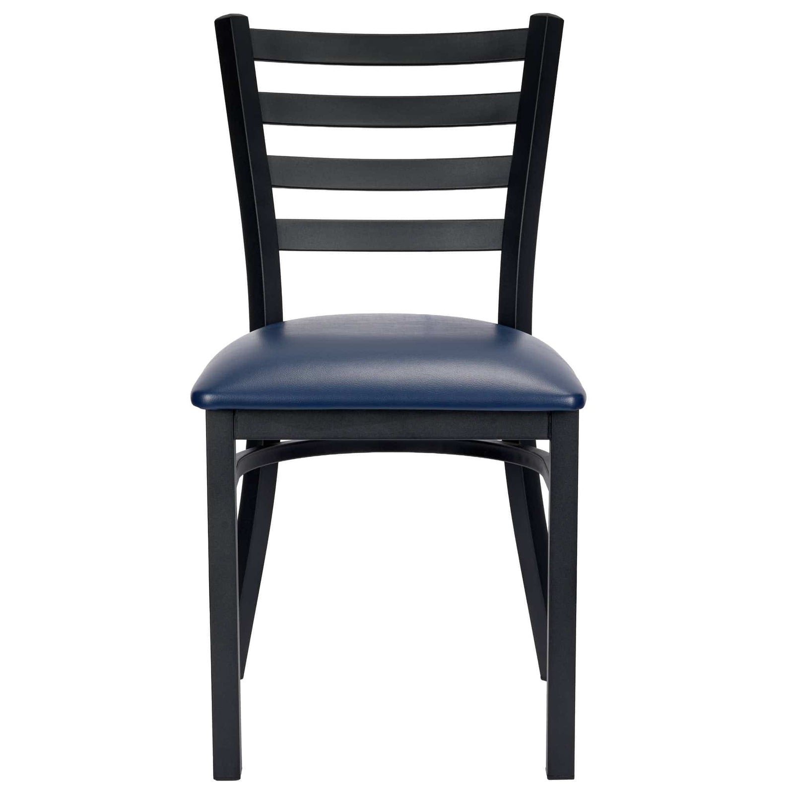 Chivari Ladder Back Restaurant Chair with Black Metal Frame and Navy Blue Vinyl Seat CLMBVNB-ZF-KT