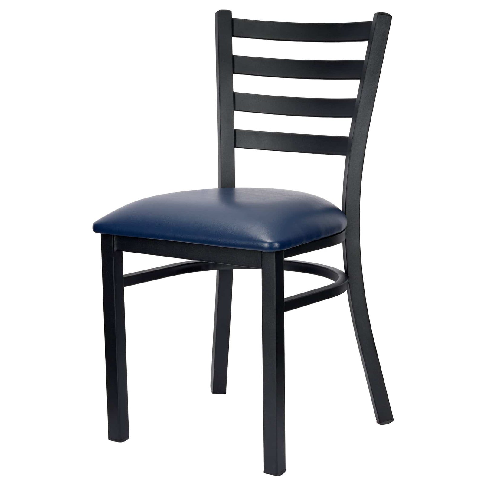 Chivari Ladder Back Restaurant Chair with Black Metal Frame and Navy Blue Vinyl Seat CLMBVNB-ZF-KT