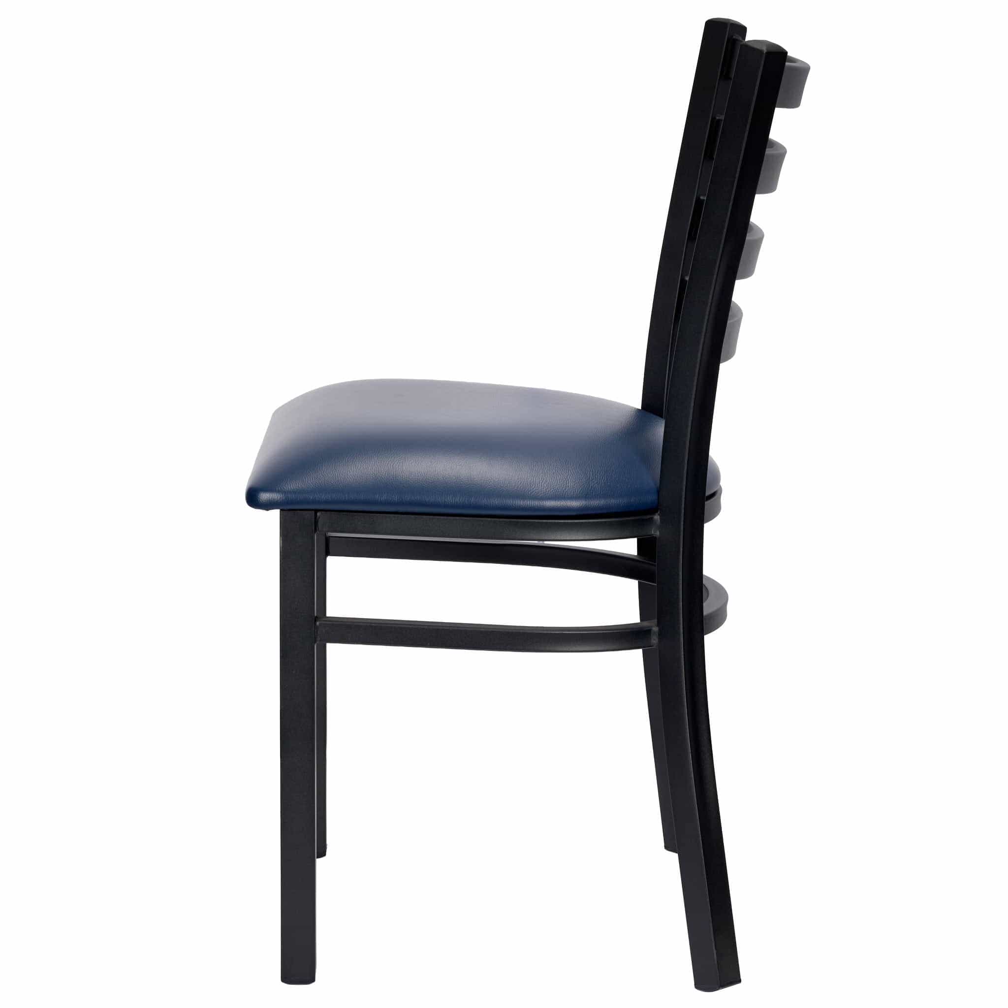 Chivari Ladder Back Restaurant Chair with Black Metal Frame and Navy Blue Vinyl Seat CLMBVNB-ZF-KT