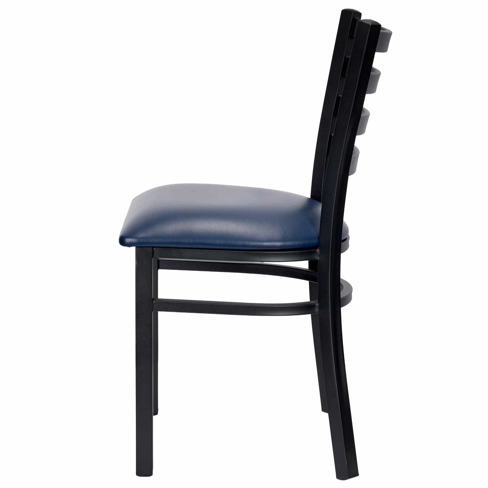 Chivari Ladder Back Restaurant Chair with Black Metal Frame and Navy Blue Vinyl Seat CLMBVNB-ZF-KT
