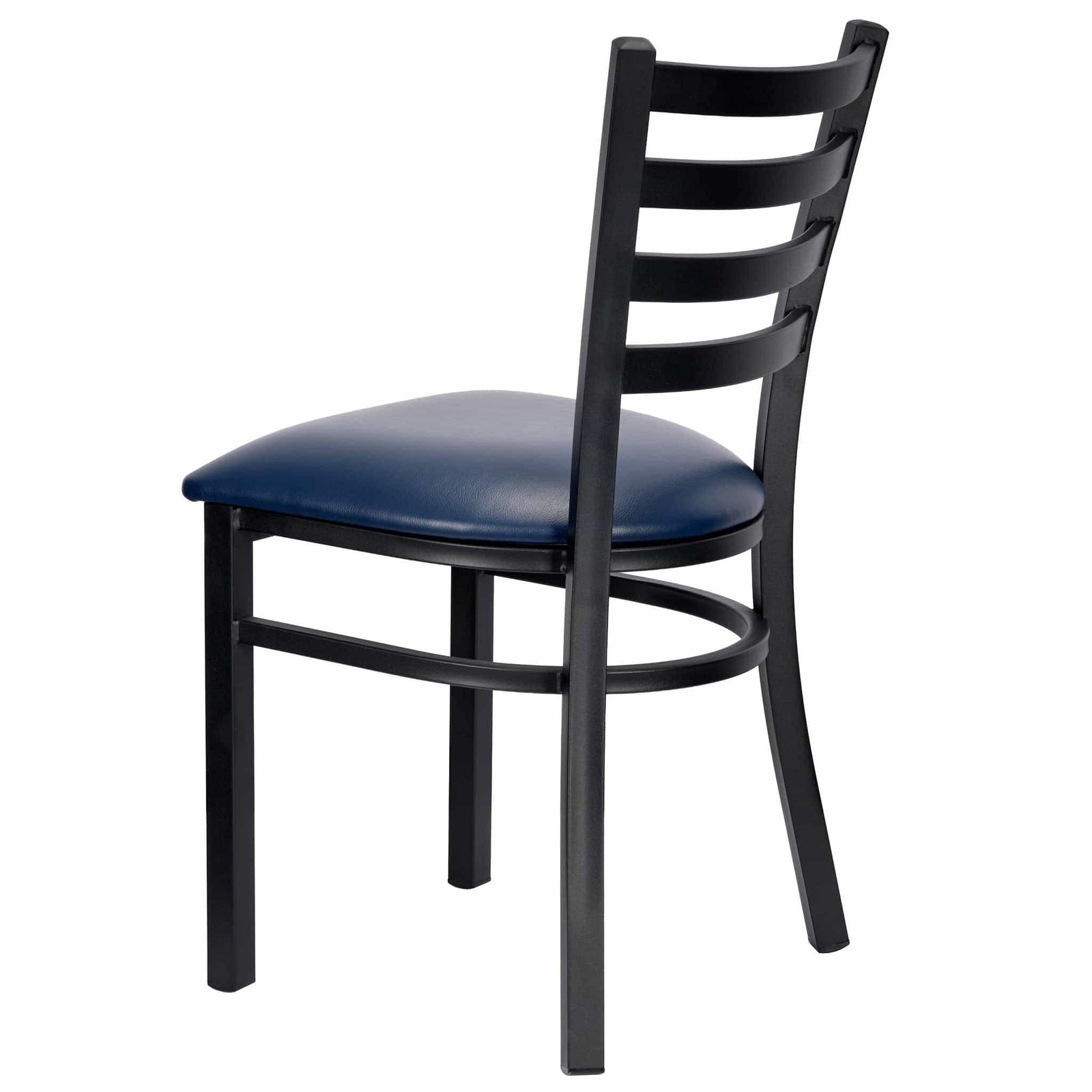 Chivari Ladder Back Restaurant Chair with Black Metal Frame and Navy Blue Vinyl Seat CLMBVNB-ZF-KT